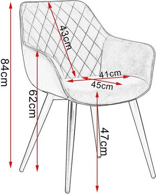 Woltu Esszimmerstuhl (4 St), mit Armlehnen, Design Stuhl, Stoffbezug, Metall