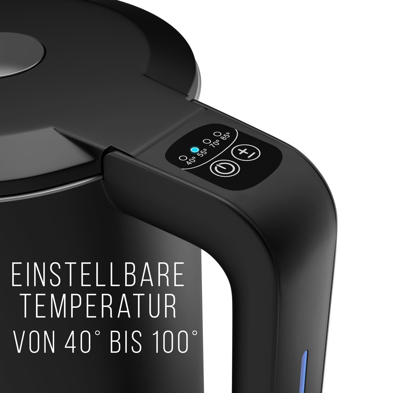 Balter Wasserkocher Wasserkocher WK-04-Touch-BL, 1.7 l, 1800 W, Temperatureinstellung, Doppelwanddesign, Berührungssicher