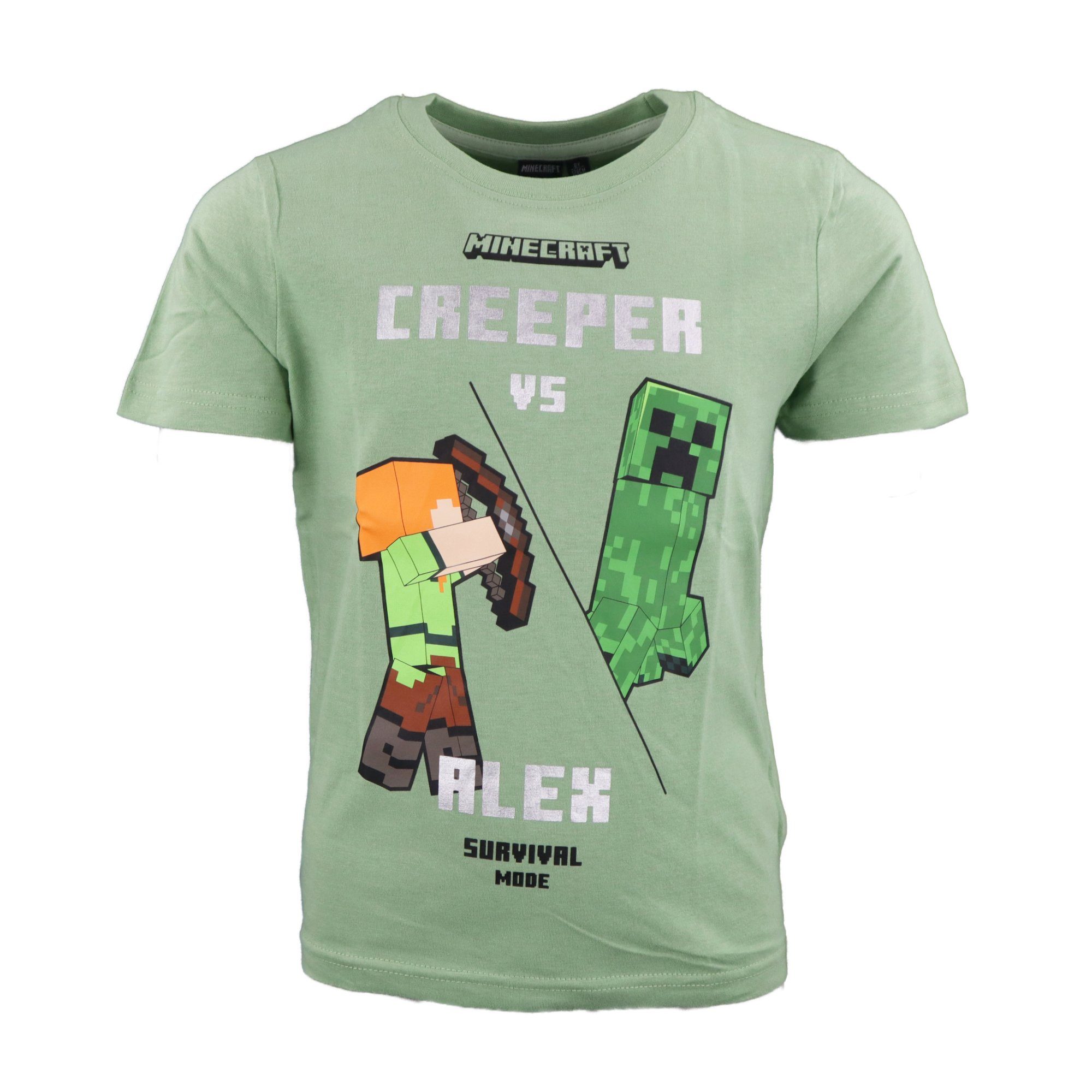 Minecraft Print-Shirt Minecraft Alex 116 jungen Baumwolle Gr. 100% bis 152, Creeper Kinder T-Shirt