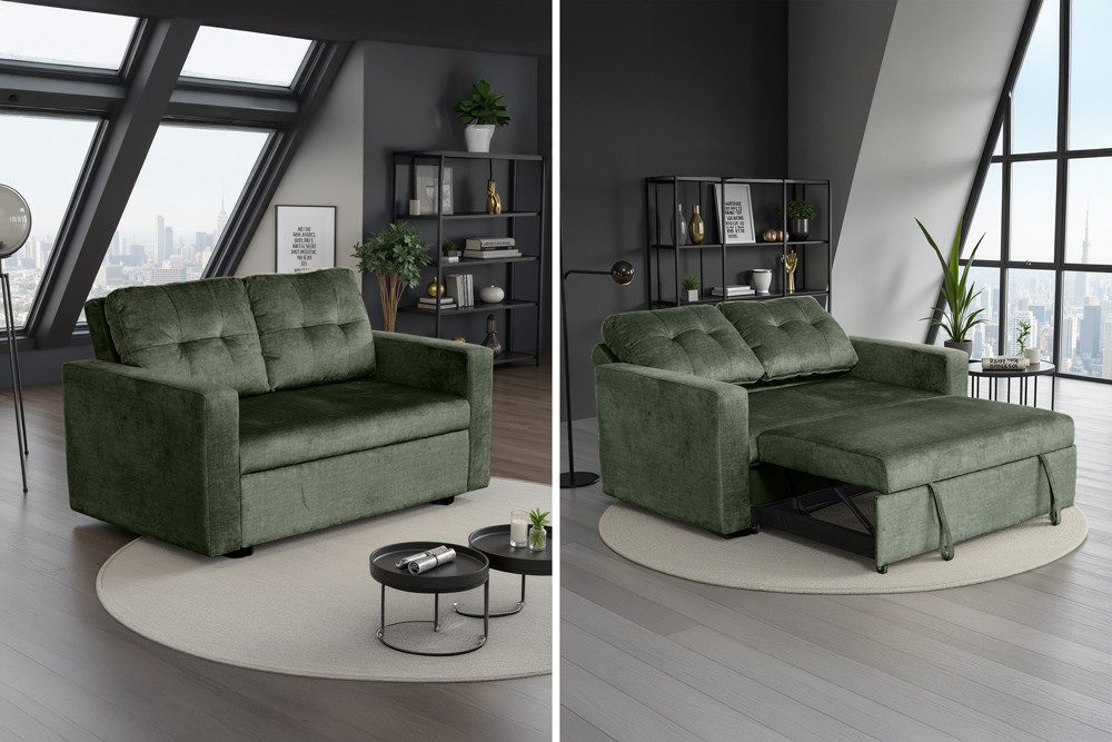 riess-ambiente Schlafsofa SMART 2-Sitzer moosgrün – Samt, ausziehbar, Nosagfederung, Einzelartikel 1 Teile, kompakte Ausziehcouch mit Polsterung – ideal für Gäste- oder Wohnraum
