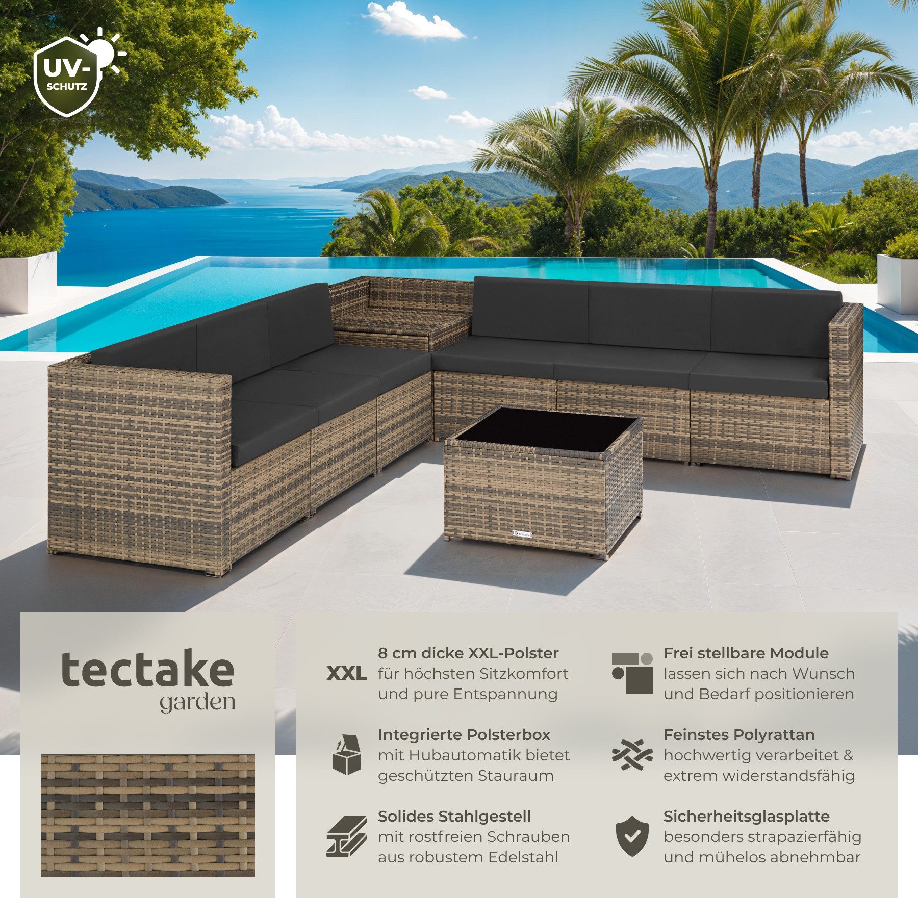 tectake Loungeset Rattan Lounge, (Set., 8-tlg), günstig online kaufen