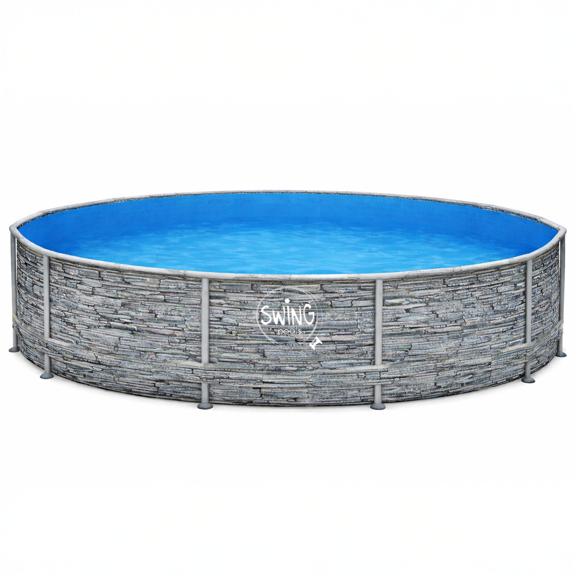 HAF Framepool Frame Pool Aufstellpool Schwimmbecken Grau Steinoptik rund 305 x 76 cm (Vollständiges Komplett Set mit Rahmen und Folie, Einfacher, schneller & unkomplizierter Aufbau), Lieferumfang OHNE Filter oder Pumpe