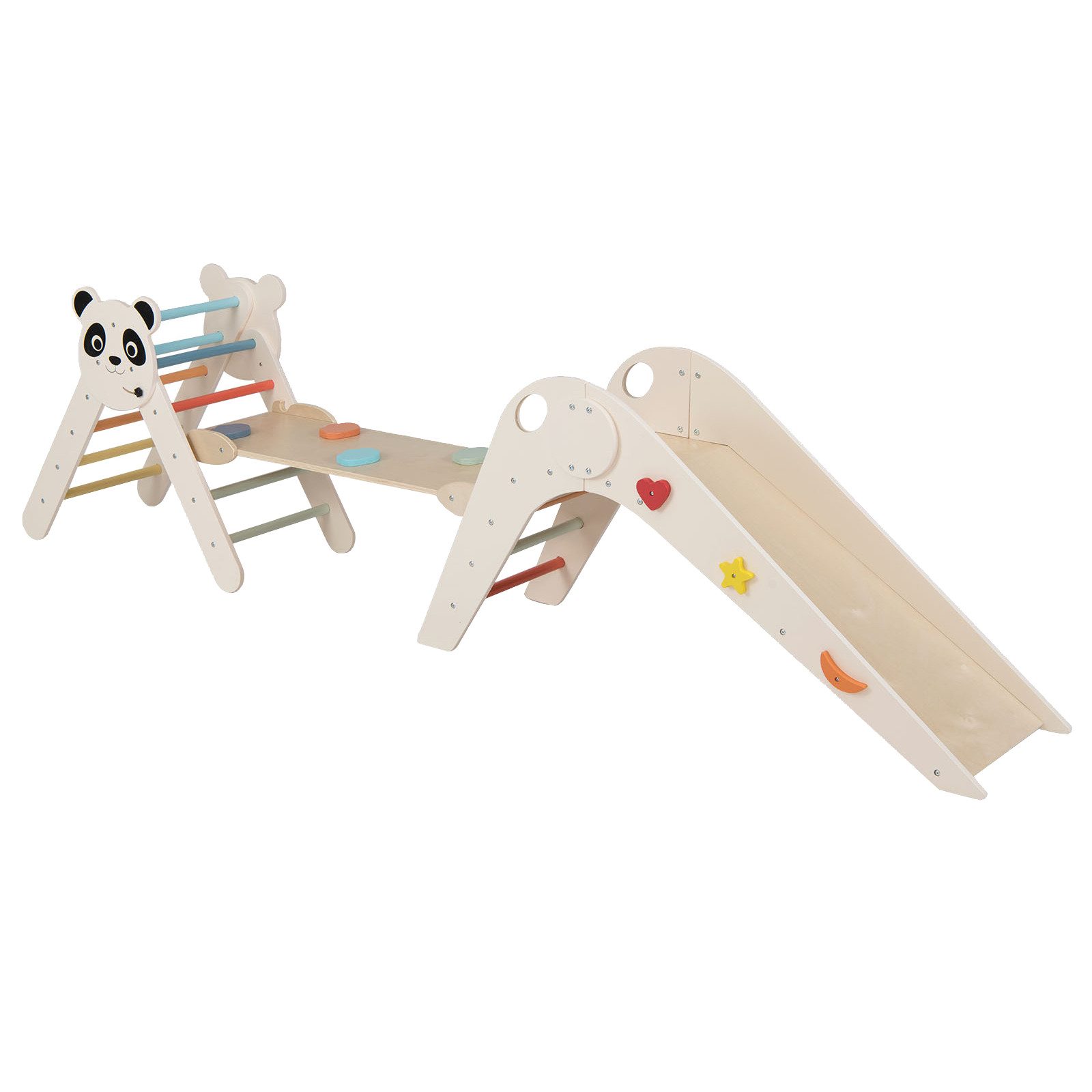 COSTWAY Klettergerüst, Mit Panda-Motiv, Rutsche, Rampe & Cartoon-Blöcken