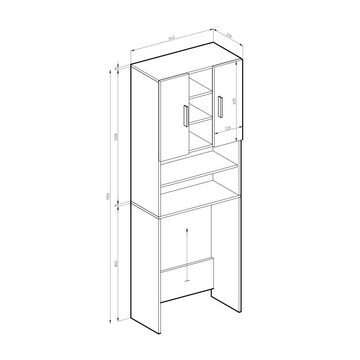 Vicco Waschmaschinenumbauschrank Hochschrank Badschrank LUIS 190x64cm Beton / Weiß