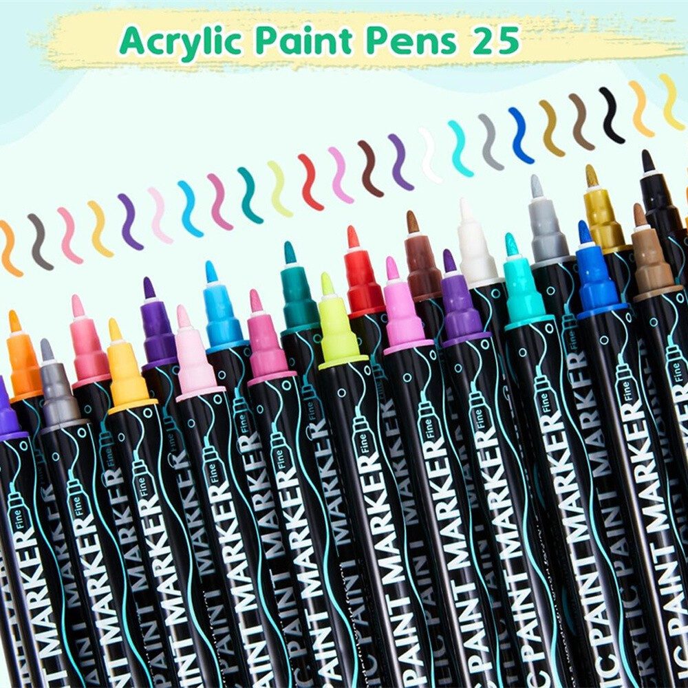FANNOU Lackmarker Acrylstifte Dual-Tip Brush, zum Bemalen & Basteln, Geschenkidee, (25-tlg), Wasserbasierte Acrylmarker in leuchtenden Mischfarben
