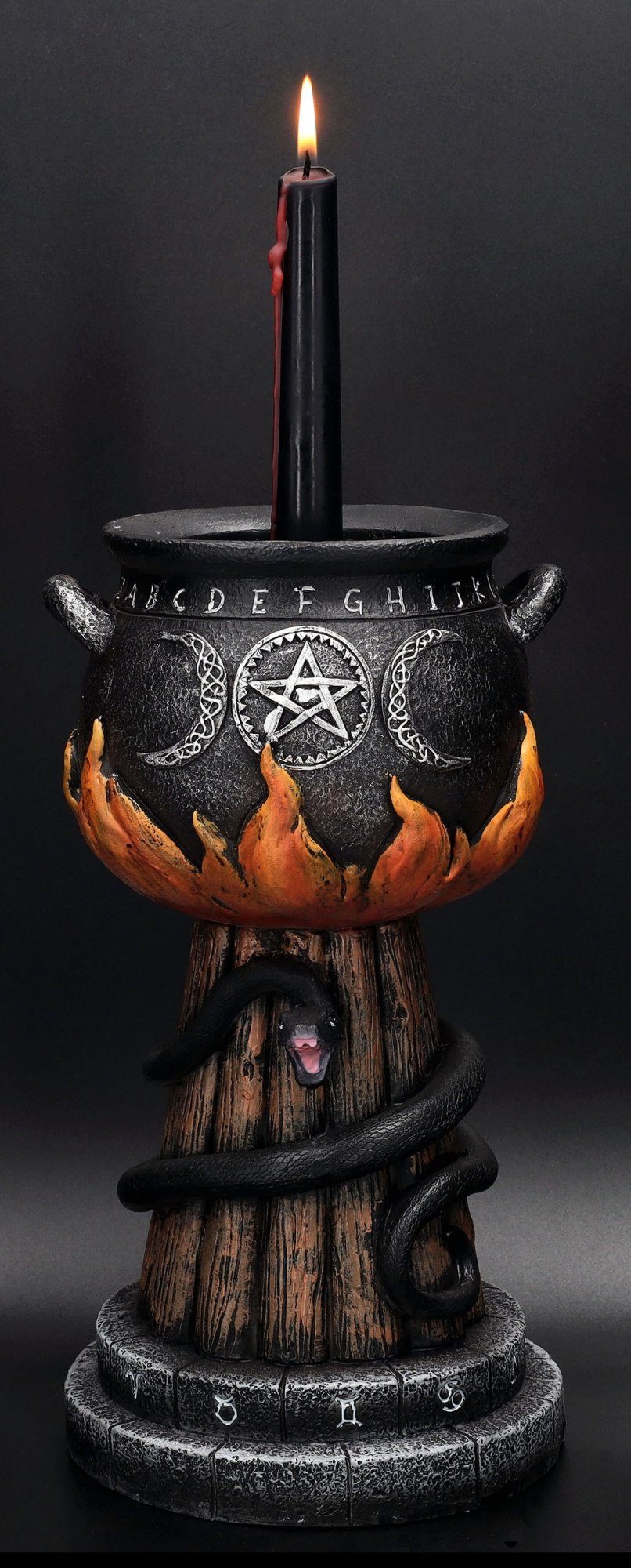Figuren Shop GmbH Kerzenhalter Kerzenhalter - Hexenkessel mit Schlange - Fantasy Dekoration Hexe