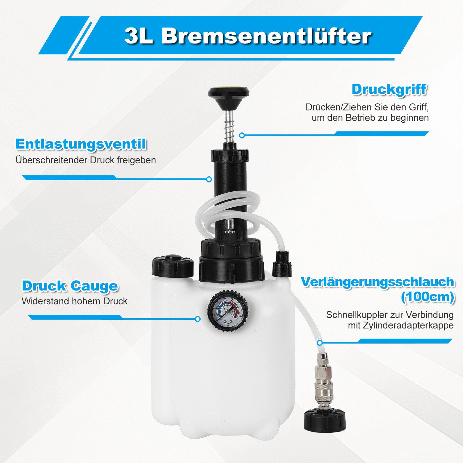 Clanmacy Bremsbelag Bremsenentlüfter 3L Druckluft KFZ Bremsentlüfter Fassungsvermögen – Bild 3 von 5