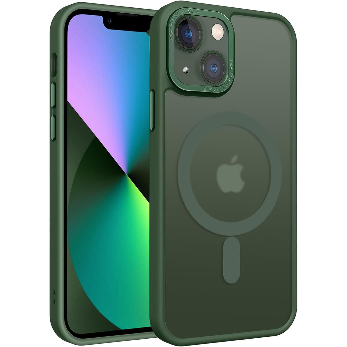 CoolGadget Handyhülle Magnet Hülle für iPhone 13 Schutzhülle mit Metall Kamerarahmen 6,1 Zoll, magnetisches Schutzcase Matt Stoßfest kompatibel mit Magsafe Zubehör