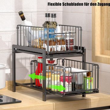 Vicbuy Ablageregal Küchenregal mit 2 Körbe Ausziehbar multifunktional 50KG tragend, zweilagig Kohlenstoffstahl groß Aufbewahrung Bad Organizer Heimat Büro