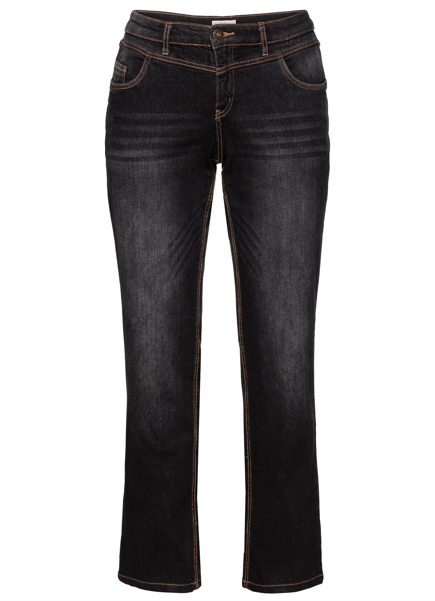 Sheego Bequeme Jeans Stretch-Jeans »Die Gerade« mit Used-Effekten