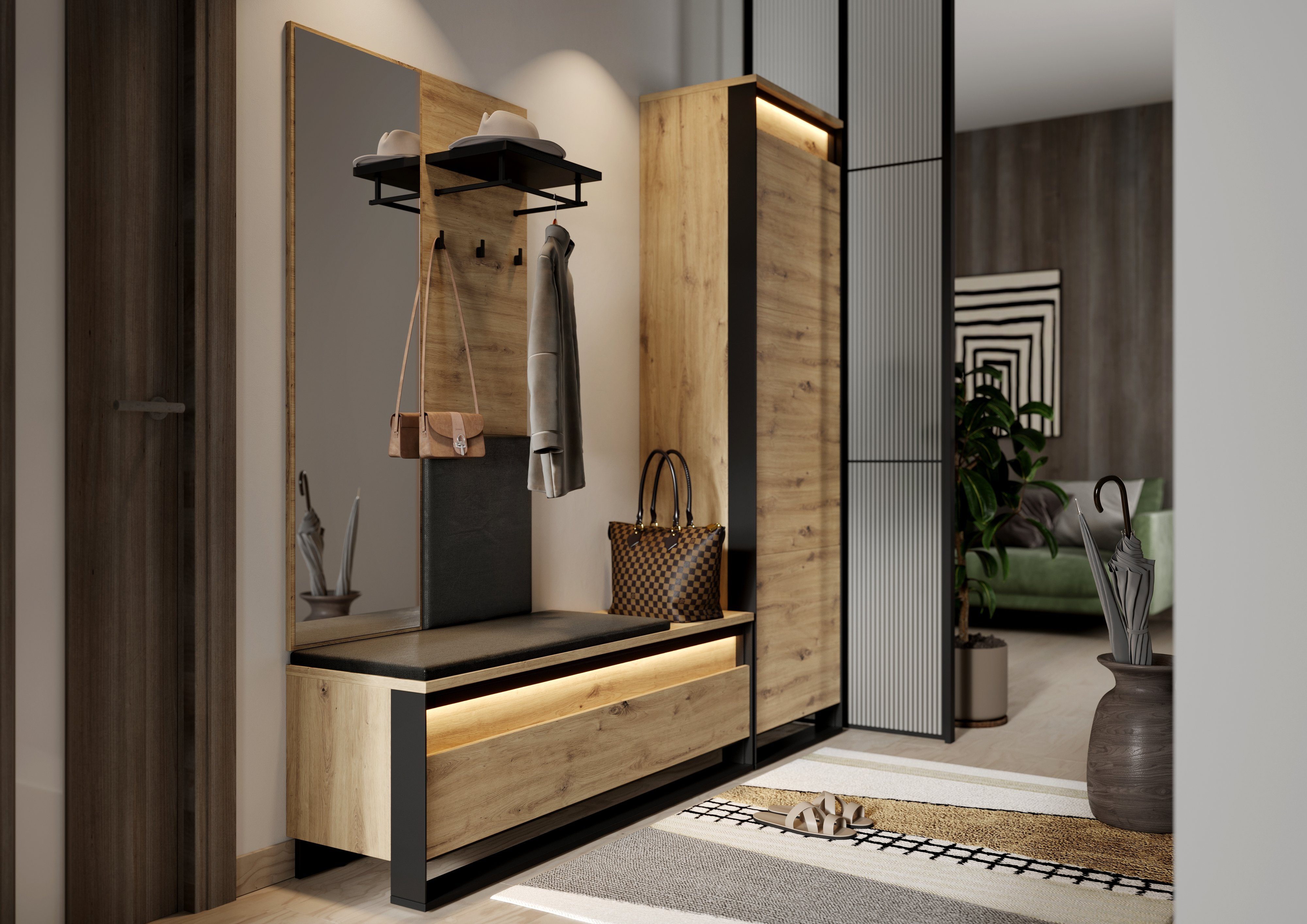 yourhouse24 Шкафы-Set Garderobe QUANT mit Spiegel für das Vorzimmer LED