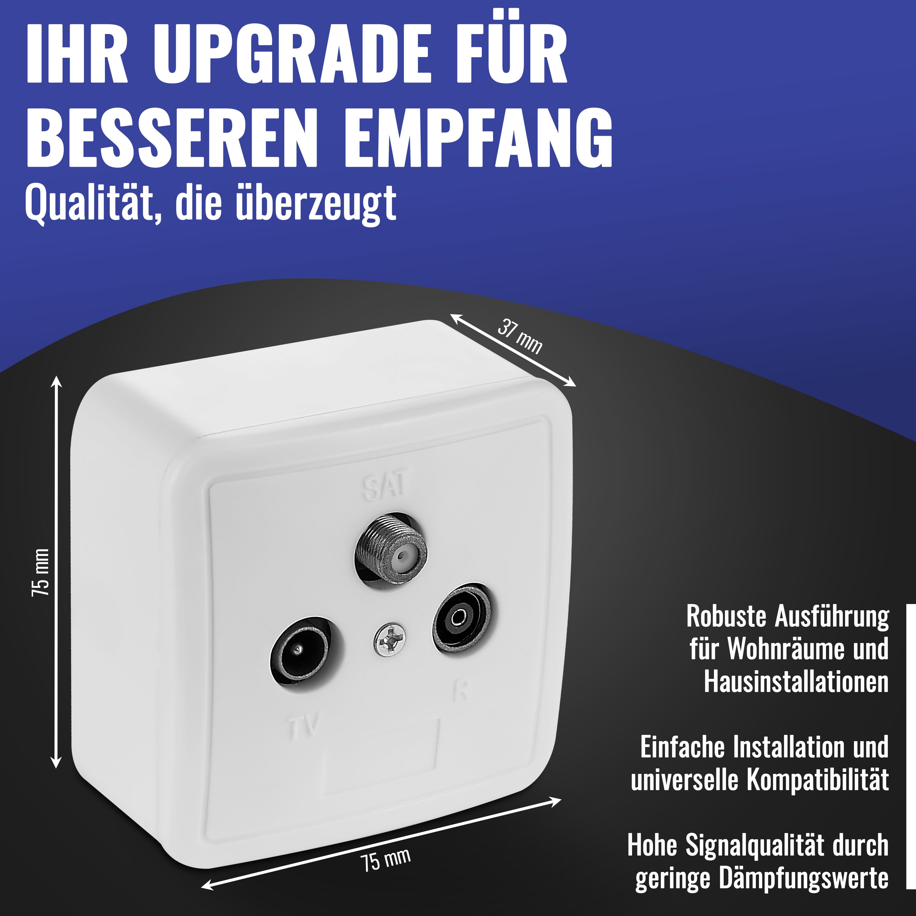 Poppstar Antennensteckdose Antennendose für SAT, TV und Kabel Anschluss (digital/analog), 1x SAT Dose (3-Loch), Enddose Aufputz-/Unterputz-geeignet – Bild 2 von 5