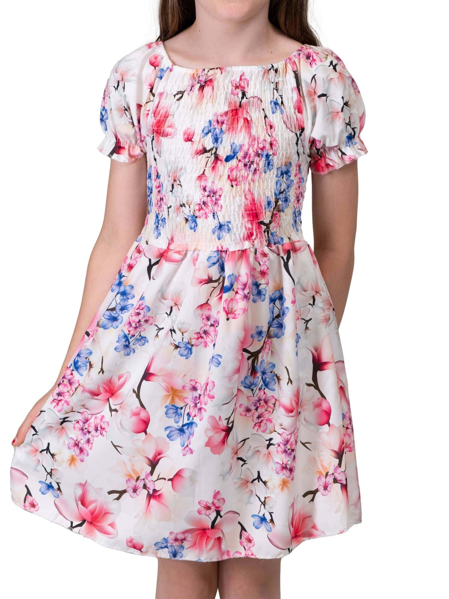 KMISSO Sommerkleid Mädchen Kleid smoked Oberteil Puffärmel 30382 (1-tlg) bequem zu tragen