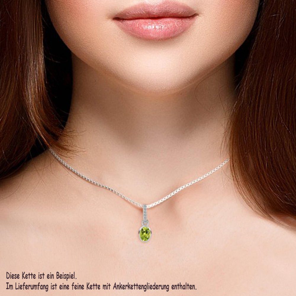 Limana Ohrring und Ketten Set echter Peridot Topas Edelstein 925 Silber Halskette mit Ohrstecker (inkl. Herz Geschenkdose), Geschenkset Idee Geschenk für Sie Frauen Damen Freundin Mutter Oma