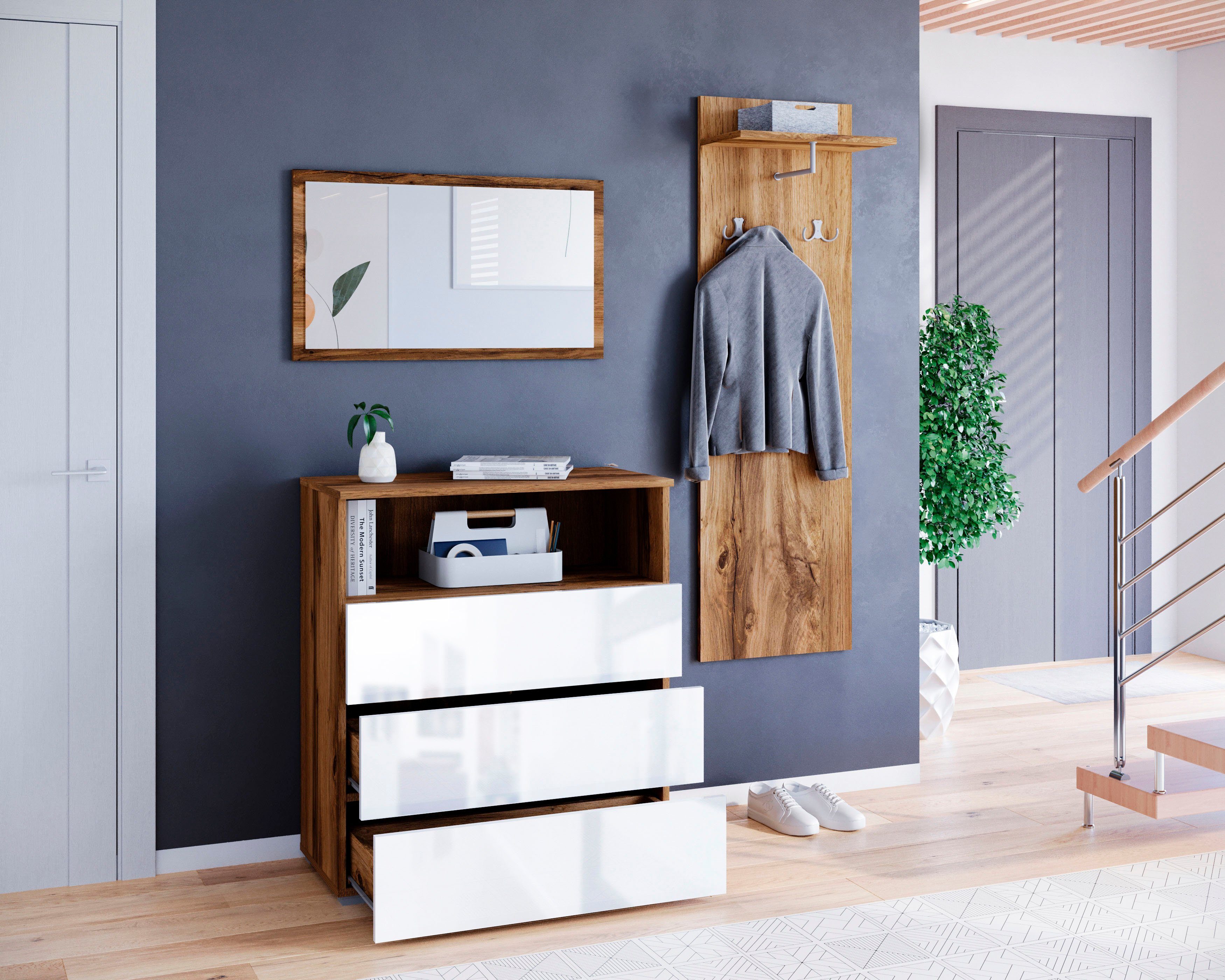 OTTO home Garderoben-Set PARIS/ TOKYO, (Komplett-Set, 3-St), Garderoben- Set Breite 140cm, hochkant oder quer montierbar Spiegel – Bild 5 von 5