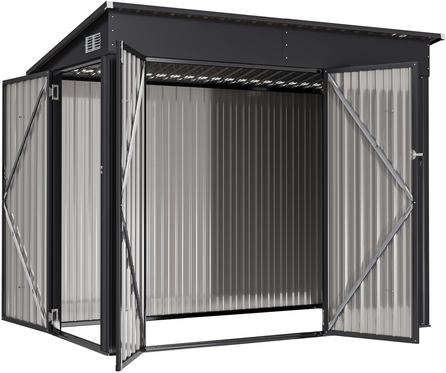 AOXUN Gerätehaus Metall-Geräteschuppen mit Schrägdach & abschließbarer Tür, BxT: 232x131 cm, (1 St), Außenschuppen 232×221×183 cm, 4,47 m³ Stauraum