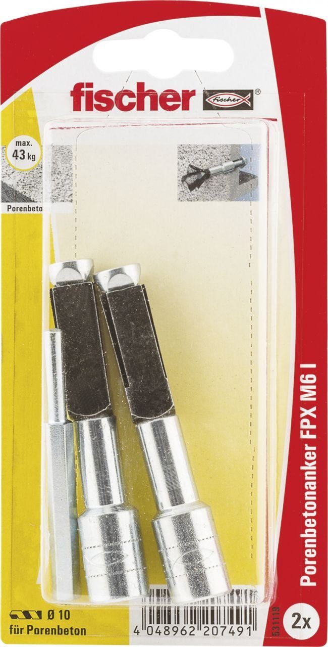 fischer Schrauben- und Dübel-Set Fischer Porenbetonanker FPX 6.0 x 75 mm - 2 Stück