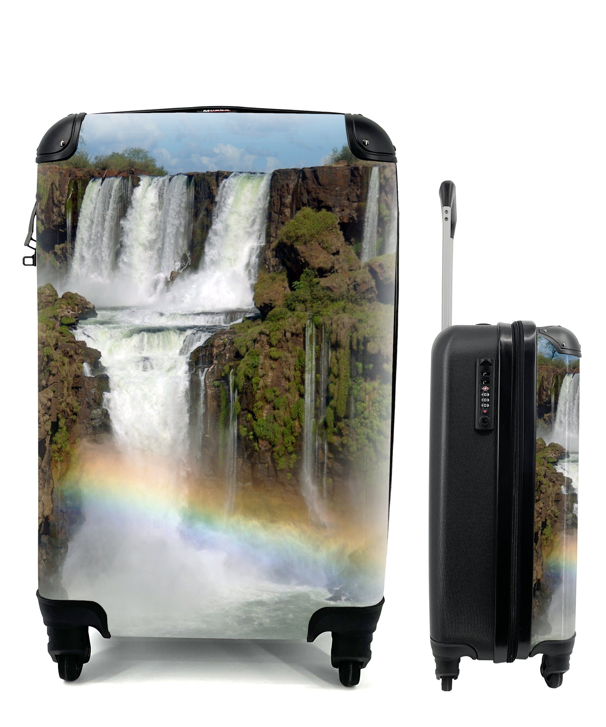 MuchoWow Handgepäckkoffer Iguacu-Wasserfälle mit einem Regenbogen, 4 Rollen, Reisetasche mit rollen, Handgepäck für Ferien, Trolley, Reisekoffer