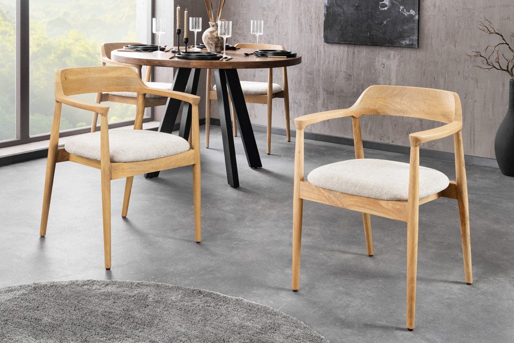 riess-ambiente Armlehnstuhl KENNEDY natur creme/beige - Mango-Massivholz, Strukturstoff, handmade (Einzelartikel, 160 St), Natürlicher Scandi-Stuhl - ideal f. Wohnzimmer, Küche oder Home Office