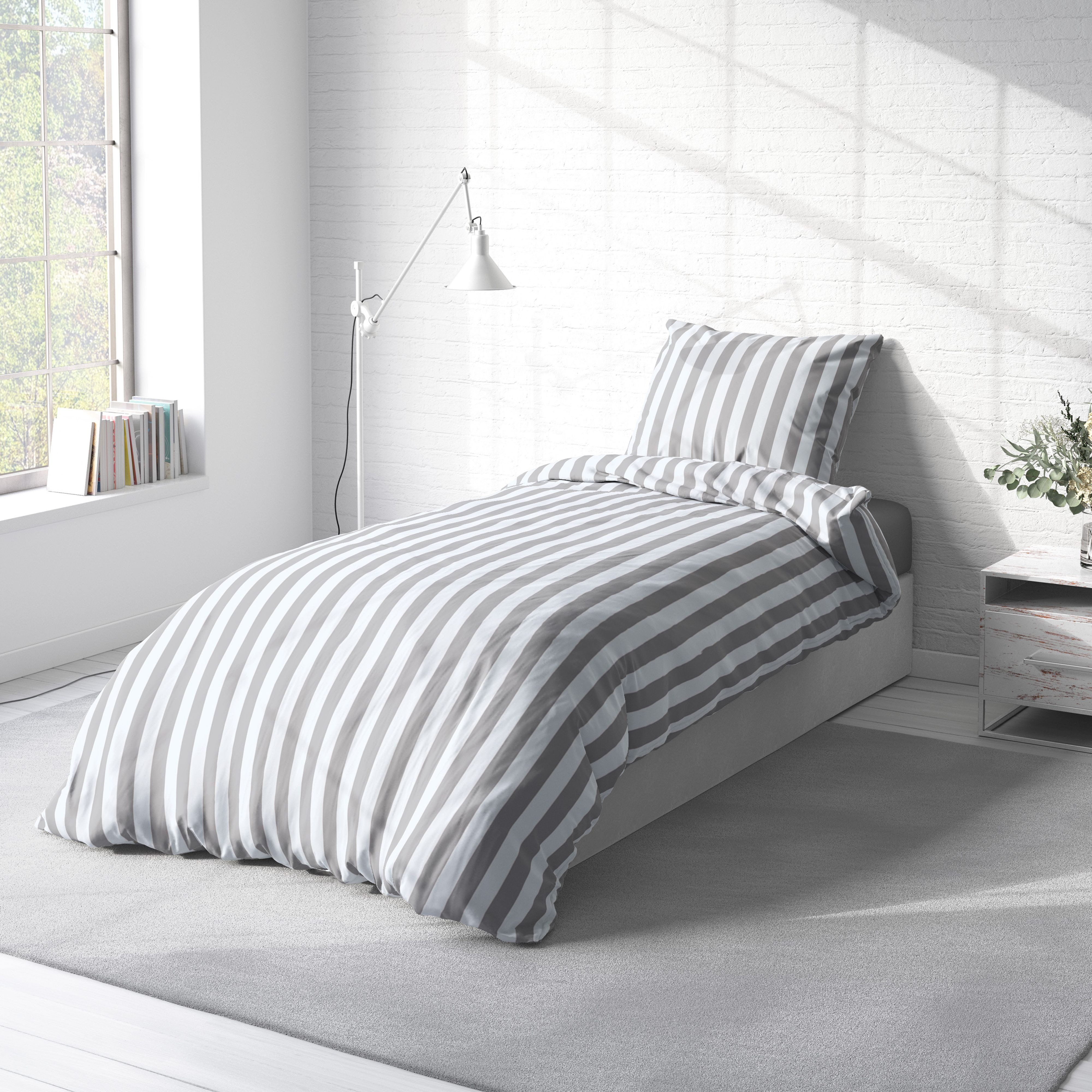 One Home Bettwäsche Gestreift, Jersey, 2 teilig, Streifen elegant, kuschelig weiche Baumwolle Normalgröße