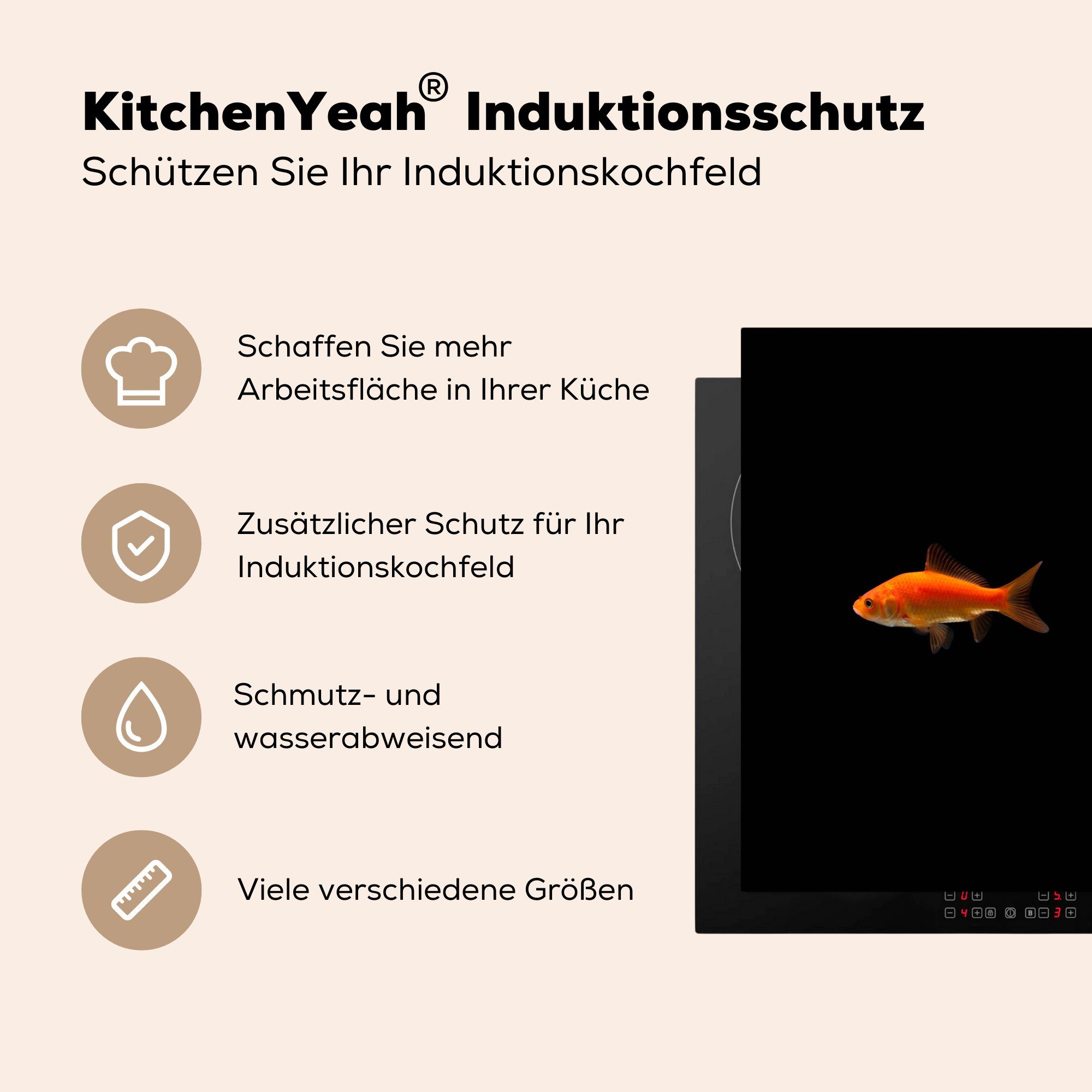 MuchoWow Herdblende-/Abdeckplatte Goldfisch - Tiere Schwarz, Ceranfeldabdeckung Vinyl, die cm, Induktionskochfeld 81x52 tlg), (1 für Schutz - küche