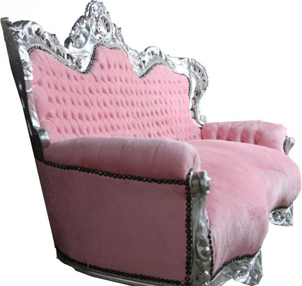 Sofa Padrino 2-Sitzer Strasssteinen 2er Casa rosa "Master" mit Möbel Antik Stil Barock / silber