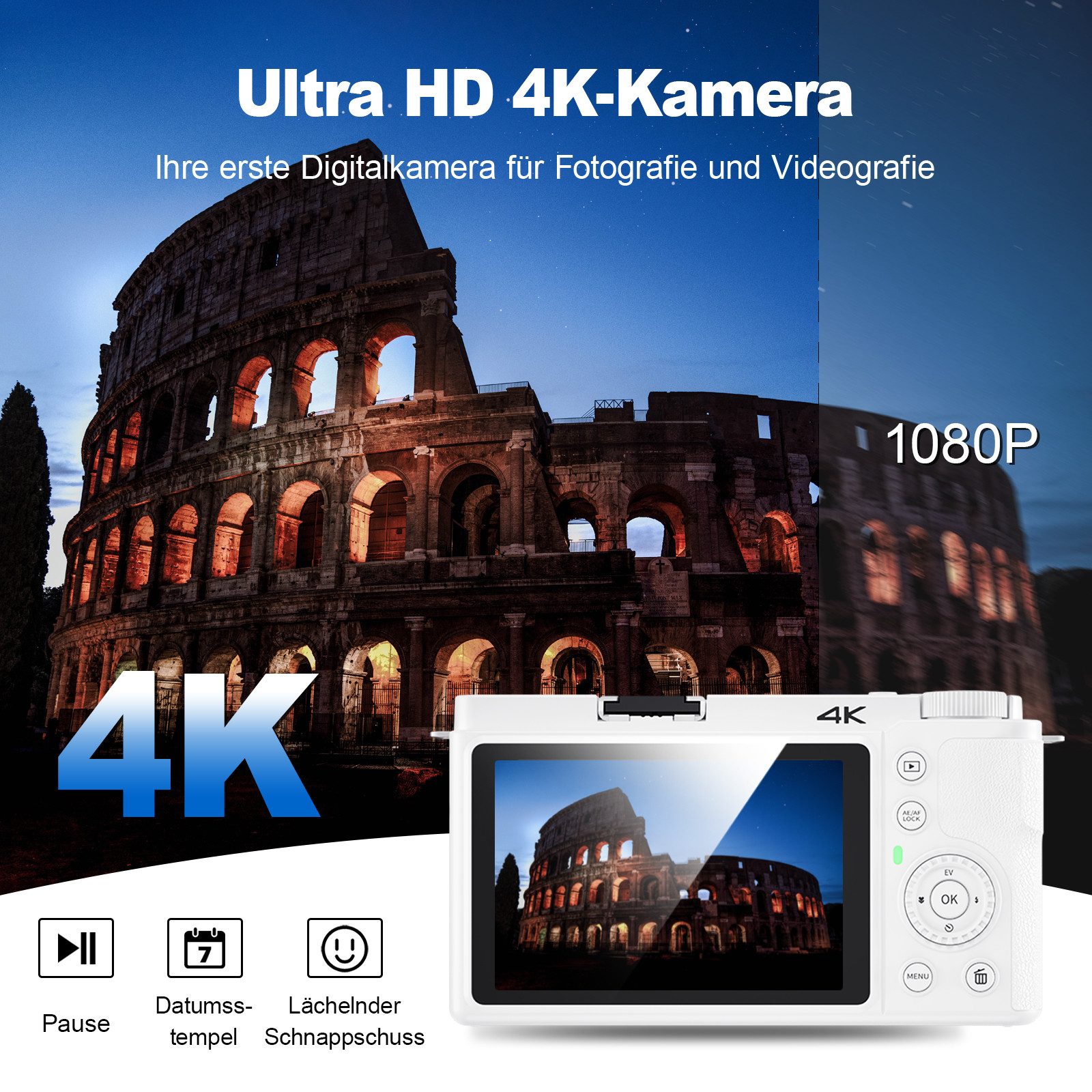 Fine Life Pro Digitalkamera für Einsteiger mit 4K Video – Kompaktkamera (für Reisen, Vlogs & Familienfotos) – Bild 5 von 5