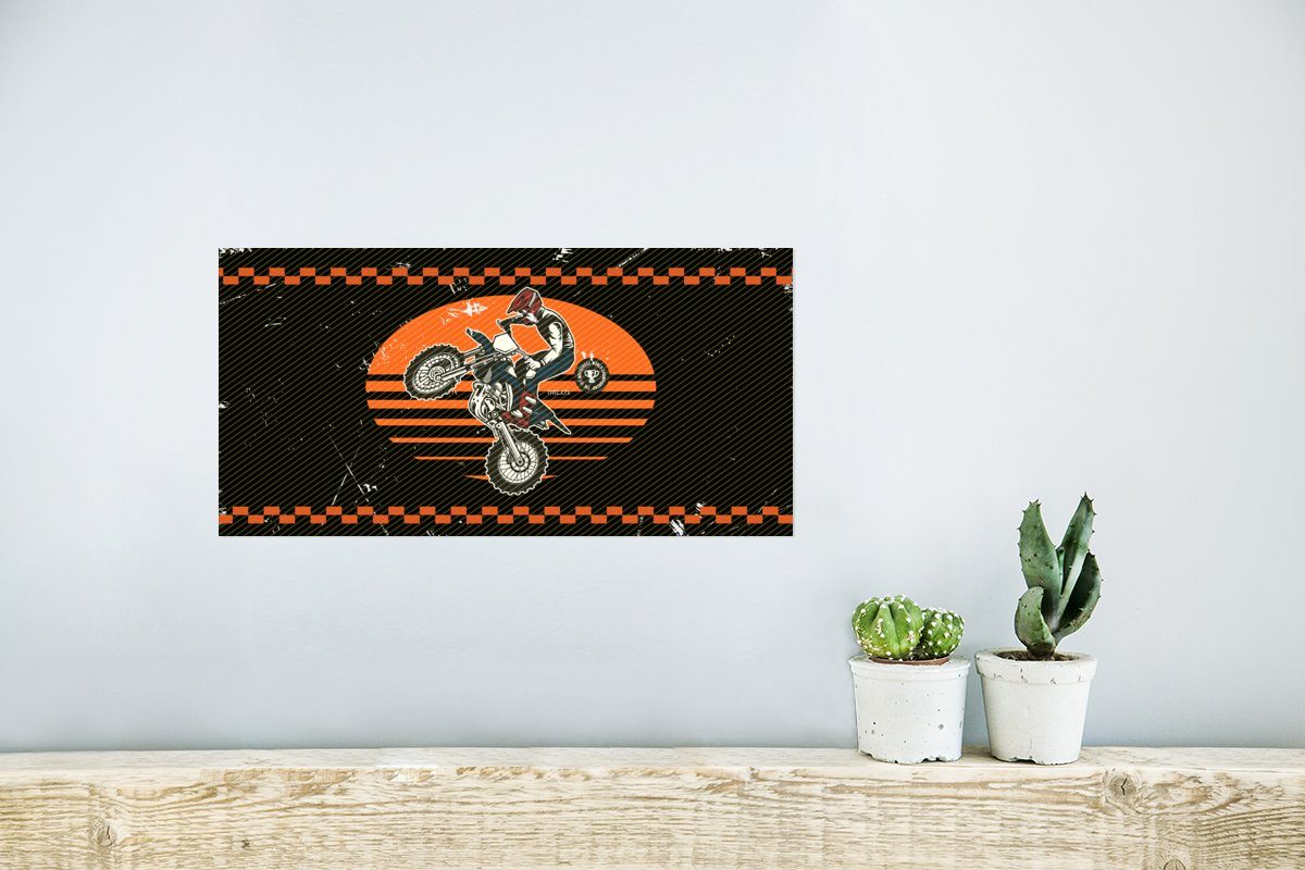 MuchoWow Poster Mancave - Crossmotorrad Ohne - (1 - Orange für Vintage Wandposter Wandbild, Rahmen Poster, St), Schwarz, Wohnzimmer, 