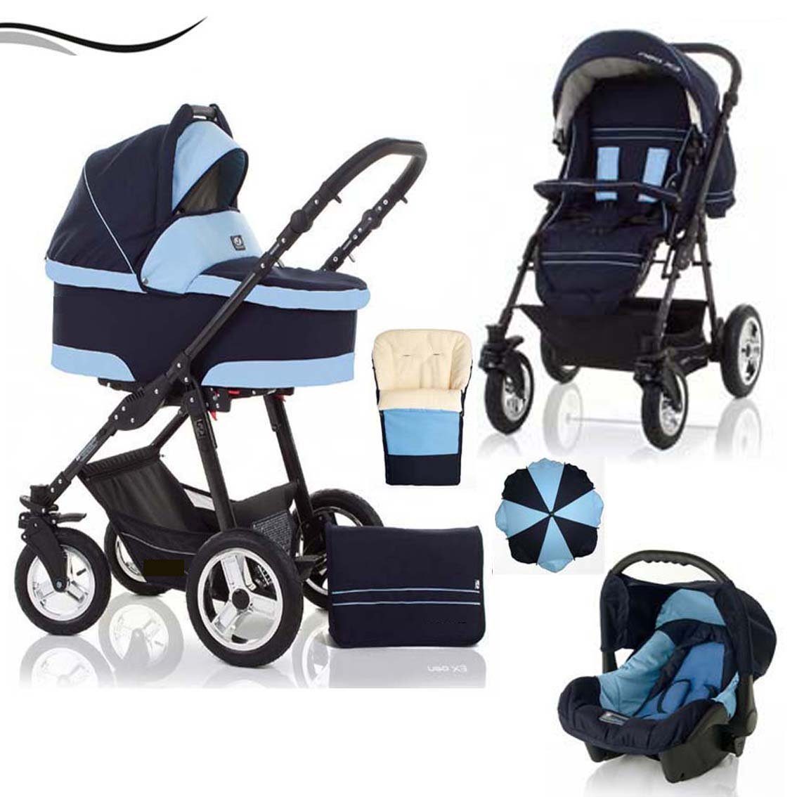 16 von bis babies-on-wheels und Navy-Hellblau 18 Farben Kombi-Kinderwagen inkl. Geburt Jahre in 1 in Star 5 Teile Sonnenschirm 4 - City - Fußsack Autositz,