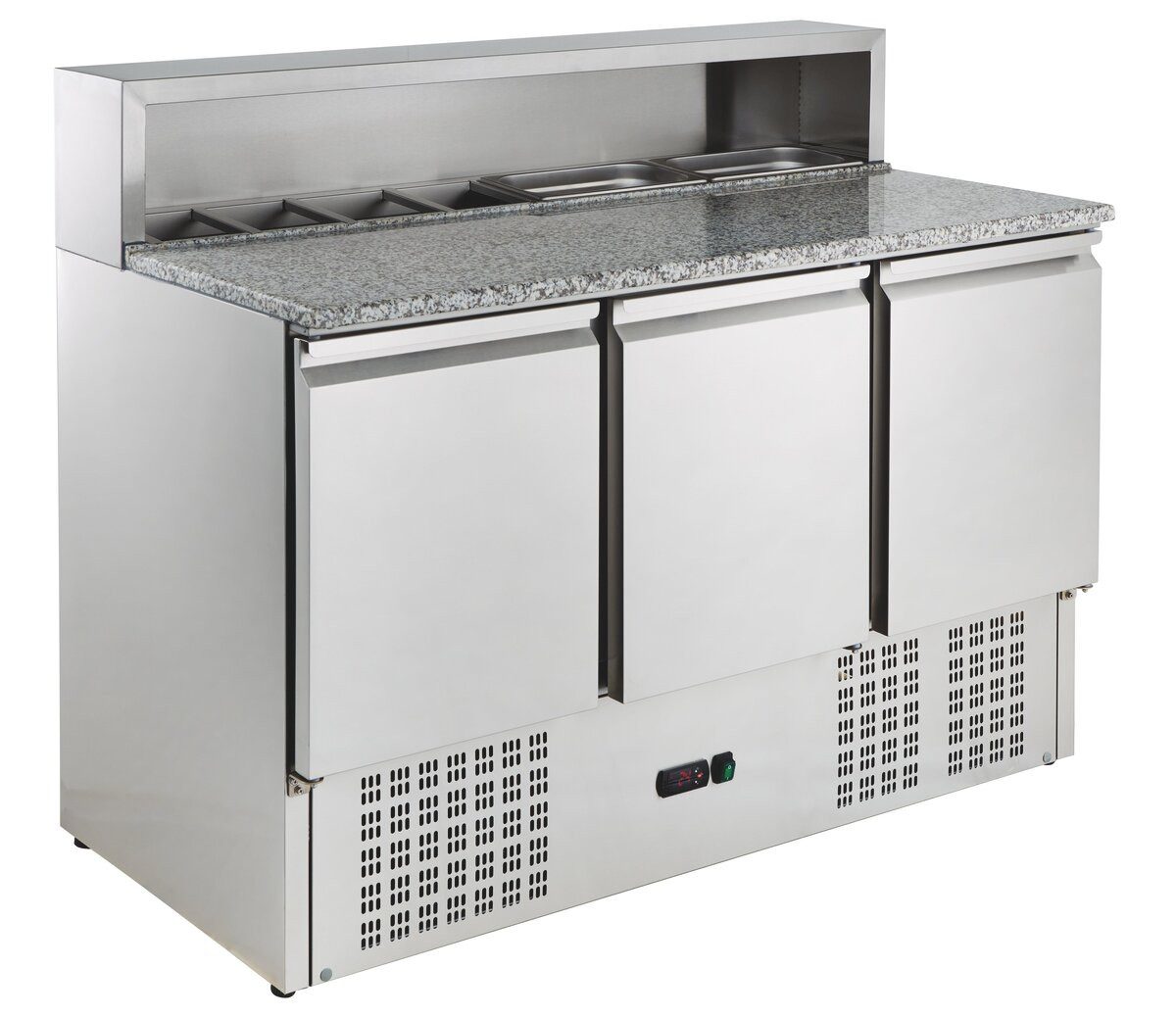 GastroHero Dönergrill Pizzatisch ECO 1365 mit Granitplatte Kühltisch 3 Türen 402L, 450 W