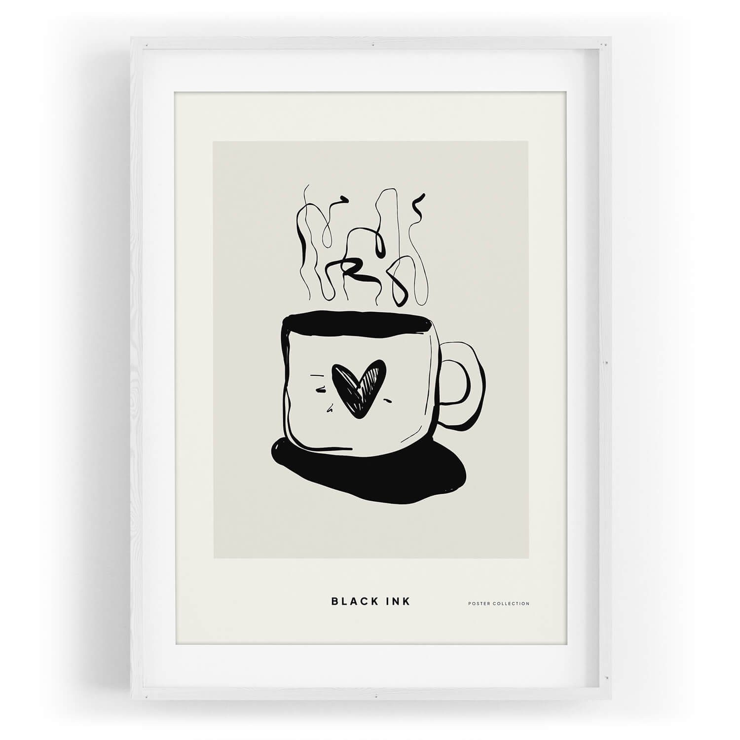 Sinus Art Wandbild Black Ink dekorative Illustration Modern Kaffee Tasse Herz. € 35,00