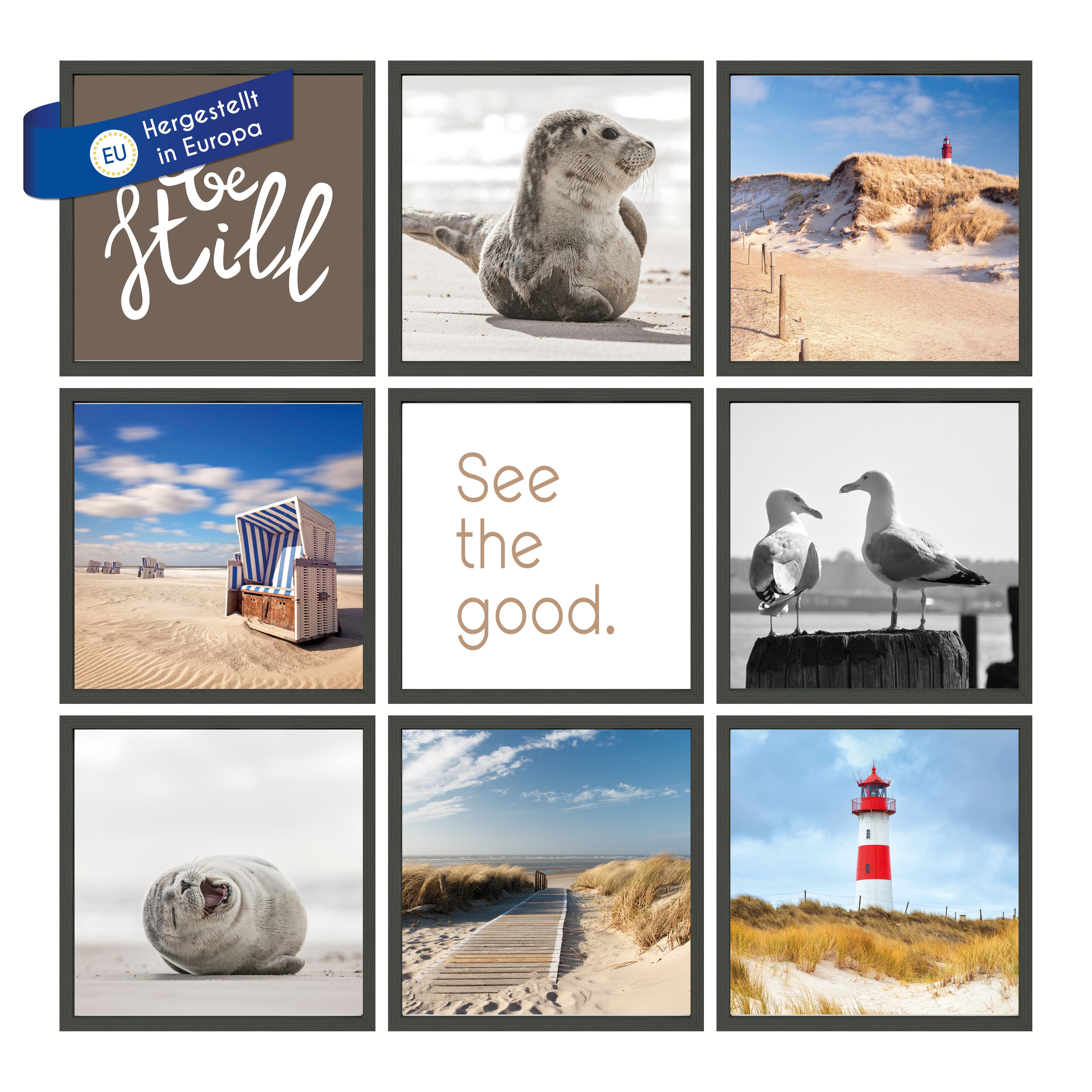 Wackadoo Living Рамки-Set mit Glasscheibe Posterrahmen Fotorahmen MDF Holz Europa quadratisch, (9er-Set), 20 x 20 cm, Wandcollage