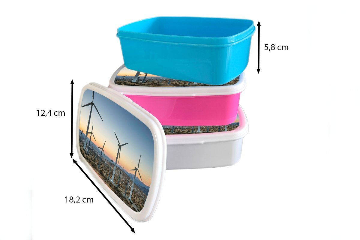 Kunststoff Brotbox MuchoWow Windrad, (2-tlg), - Kinder, - Erwachsene, für Mädchen, Snackbox, rosa Sonne Kunststoff, Brotdose Lunchbox Amerika