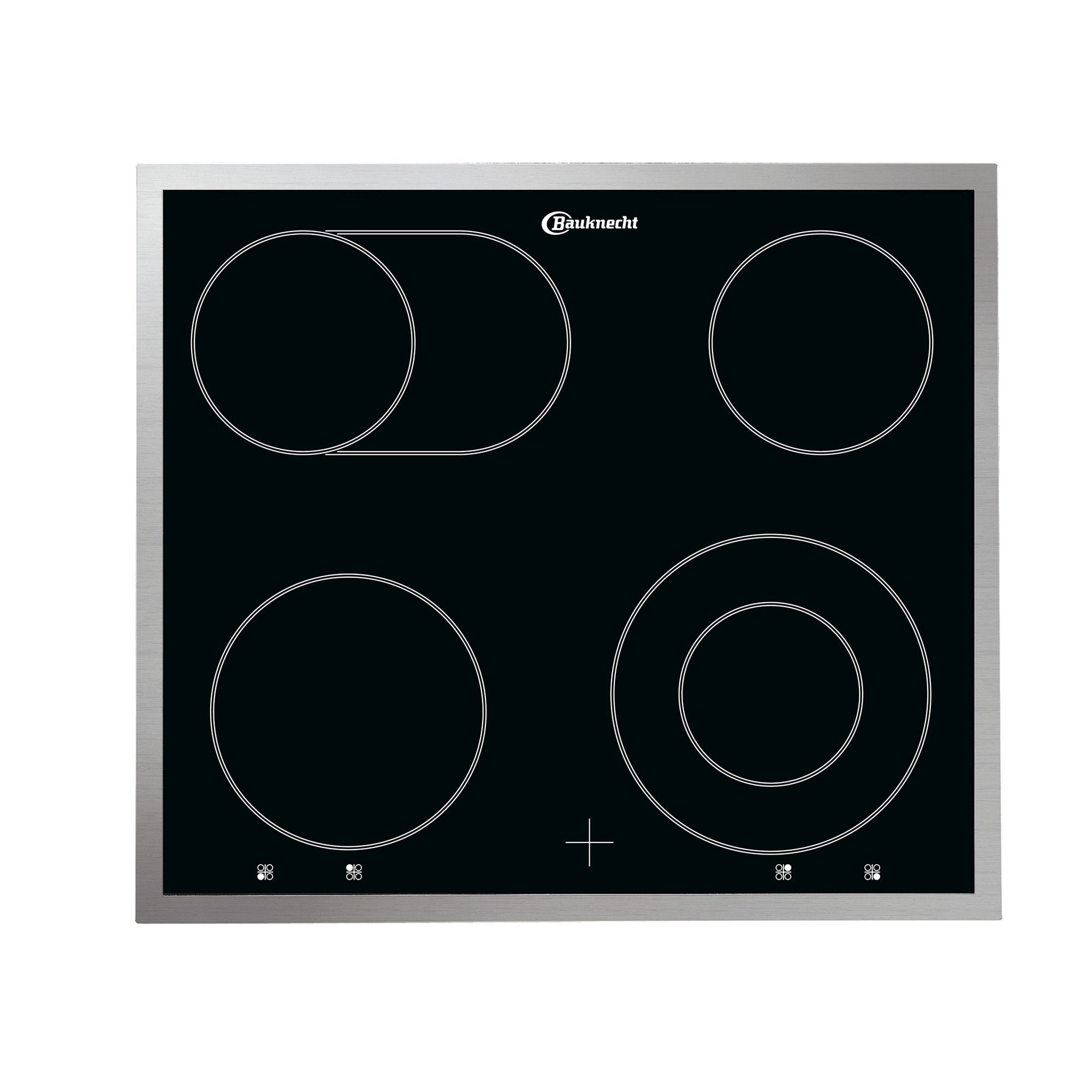 BAUKNECHT Elektro-Kochfeld CHR 9642 IN, Flacher Edelstahl-Rahmen, 4 Kochzonen, 1 Bräter-Zweikreis Kochzone