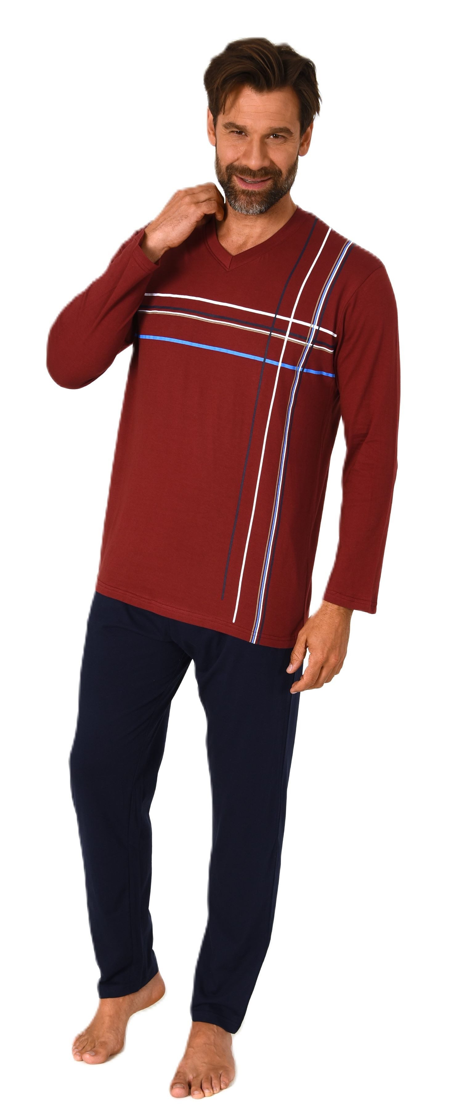 Normann Pyjama Herren Schlafanzug langarm Pyjama mit Frontprint - auch in Ü günstig online kaufen