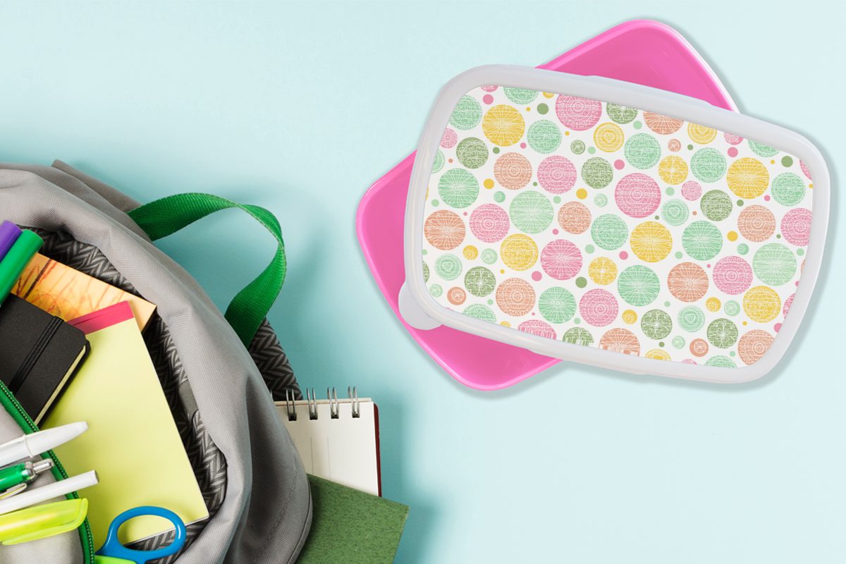 MuchoWow Lunchbox Regenbogen - Erwachsene, für Kunststoff, Kinder, Muster, Brotbox (2-tlg), Kunststoff rosa Snackbox, Mädchen, - Punkte Brotdose