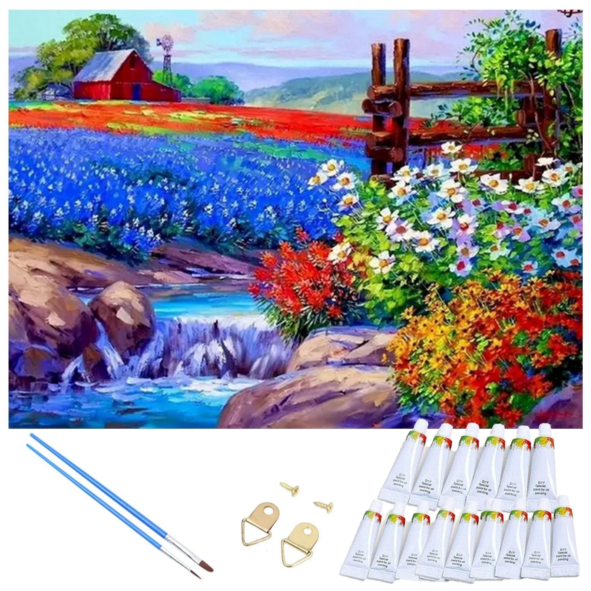LaCute Malen nach Zahlen Blumenwiese Malset – Kreatives Malen nach Zahlen mit Rahmen 30x40 cm (Komplettes Malset: Kreatives Malen nach Zahlen mit Rahmen und Farben, Malen nach Zahlen Set: Leinwand 30x40 cm, Acrylfarben, Pinsel, Rahmen), Blumenwiese Malset: Hochwertige Leinwand 30x40 cm Acrylfarben & Rahmen