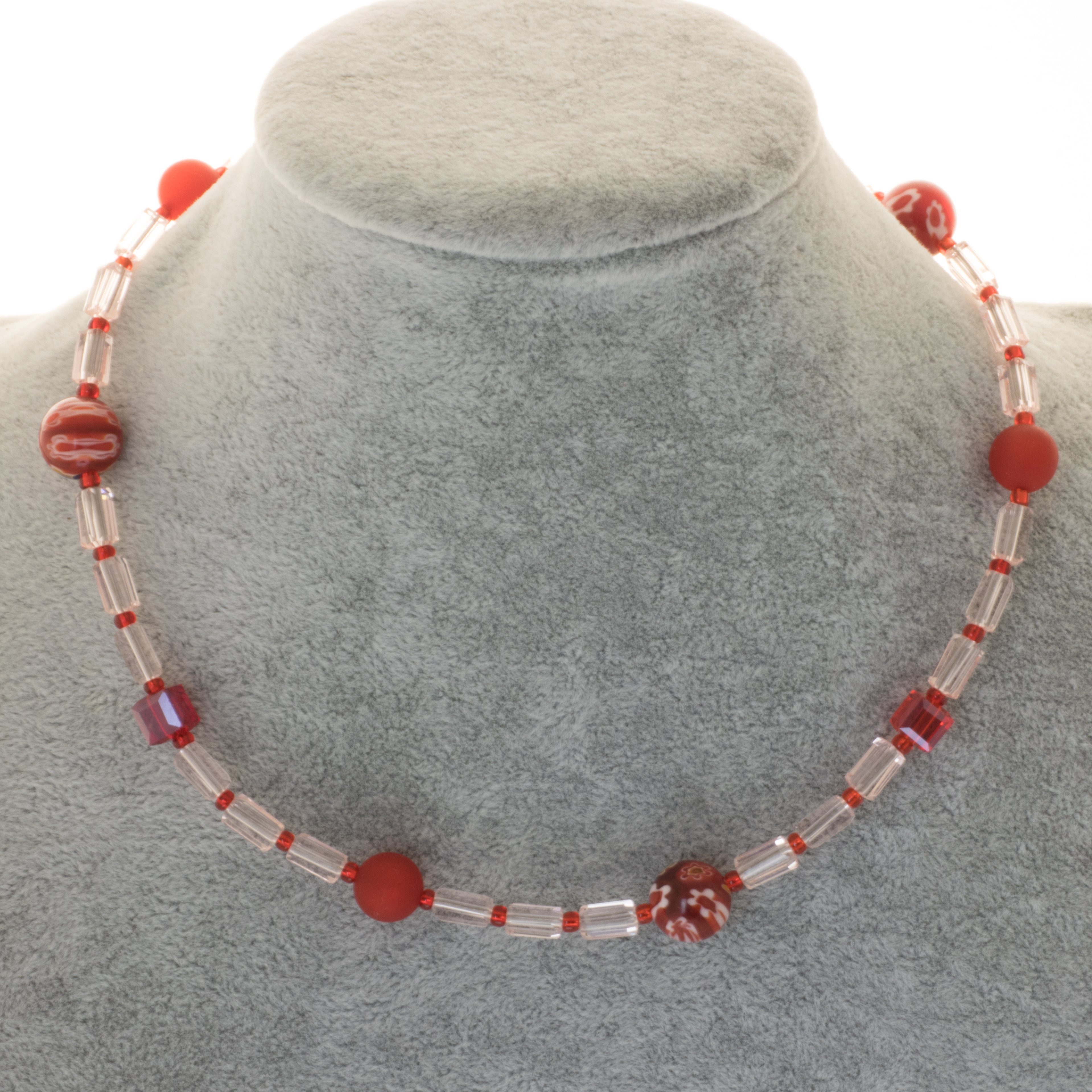 Perlenkette Kette für Kinder mit Glasperlen rosa rot