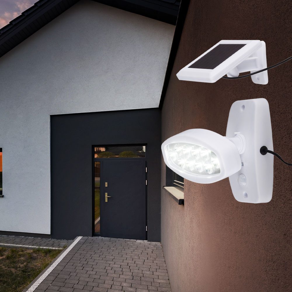 GLOBO LIGHTING LED Wandstrahler, LED-Leuchtmittel fest verbaut, Kaltweiß, Tageslichtweiß, 5er Set LED Solar Außen Leuchte Lampe Bewegungsmelder Wand Strahler