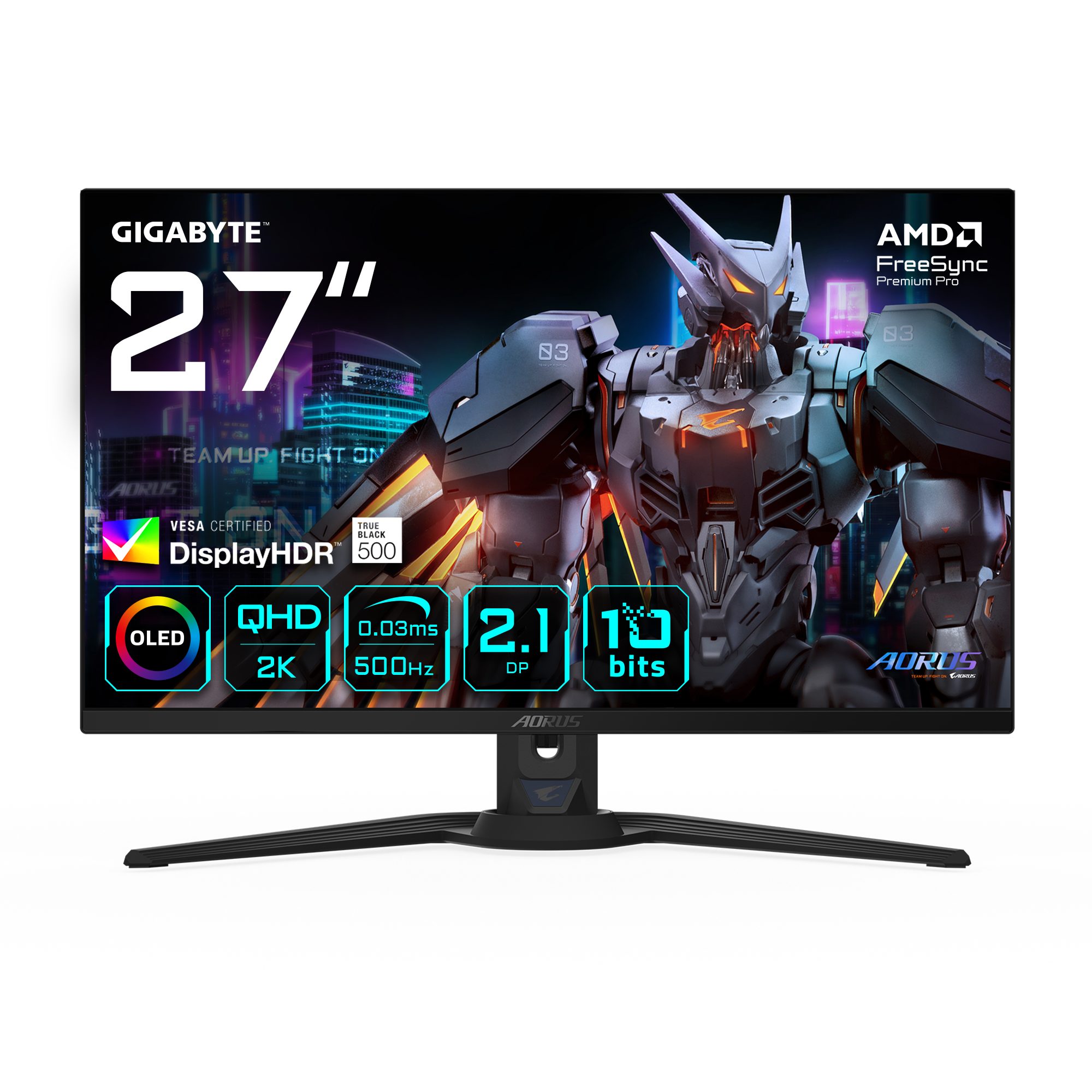 Gigabyte AORUS FO27Q5P OLED-Monitor (67,8 cm/27 ", 2560 x 1440 px, QHD, 0,03 ms Reaktionszeit, 500 Hz, QD-OLED, neig-,schwenk-, höhenverstellbar)