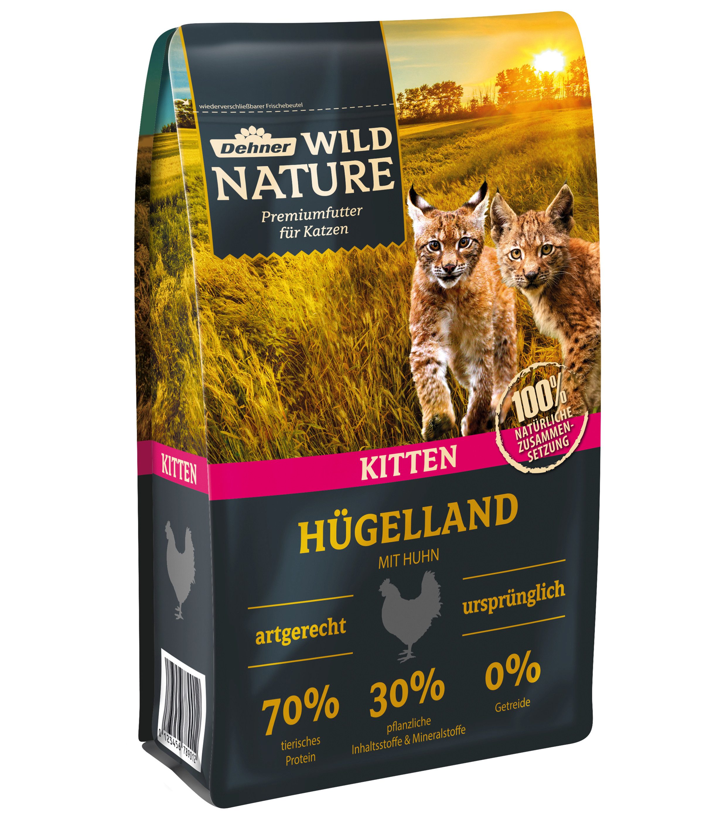 Dehner Wild Nature Hügelland Kitten Huhn, 1.5 kg, glutenfrei Huhn, Trockenfutter für: Katze, Trockenfutter für heranwachsende Katzen