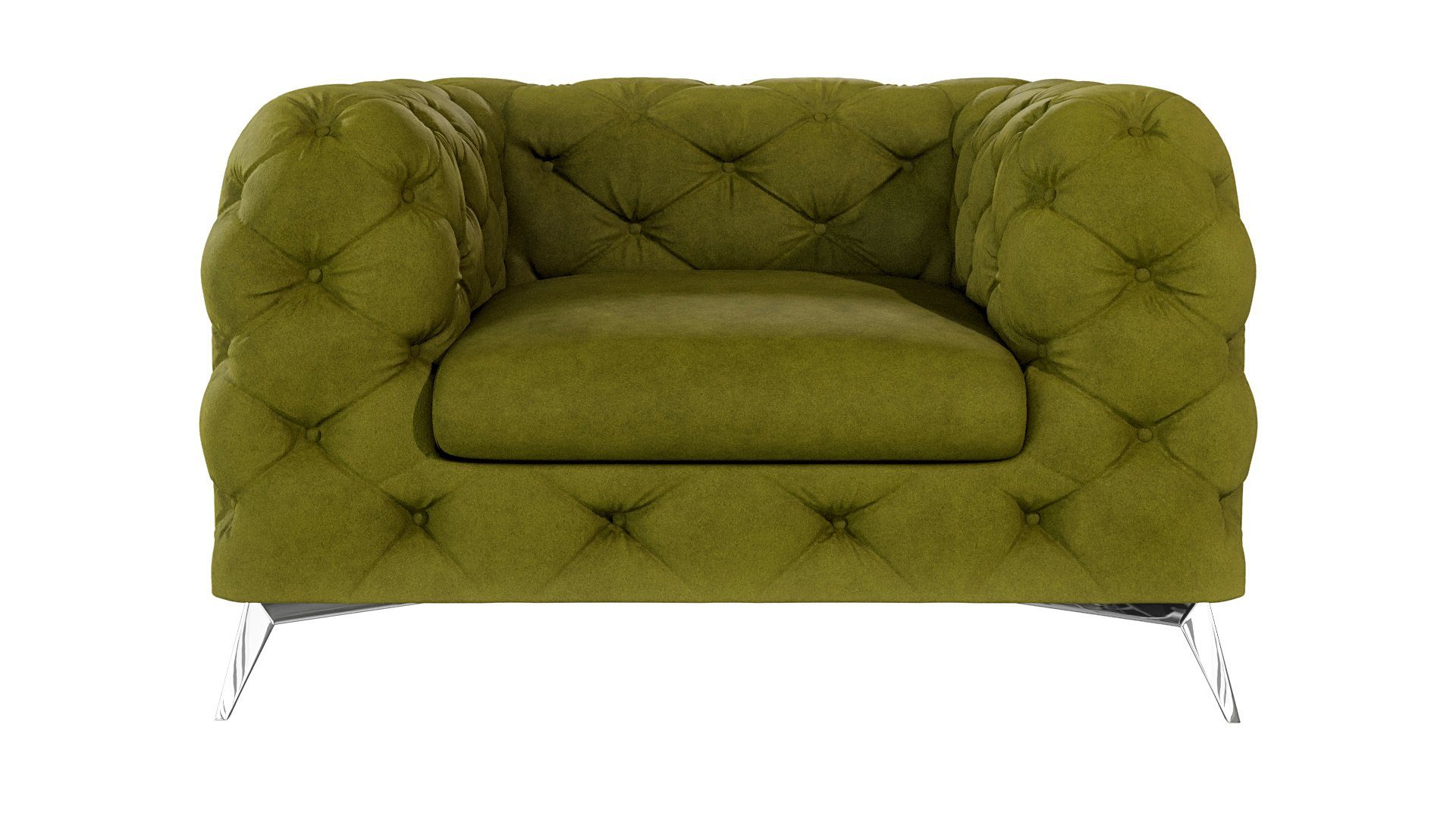 mit Füßen, Kalina mit Silber Möbel Olive Wellenfederung Chesterfield-Sessel Metall S-Style