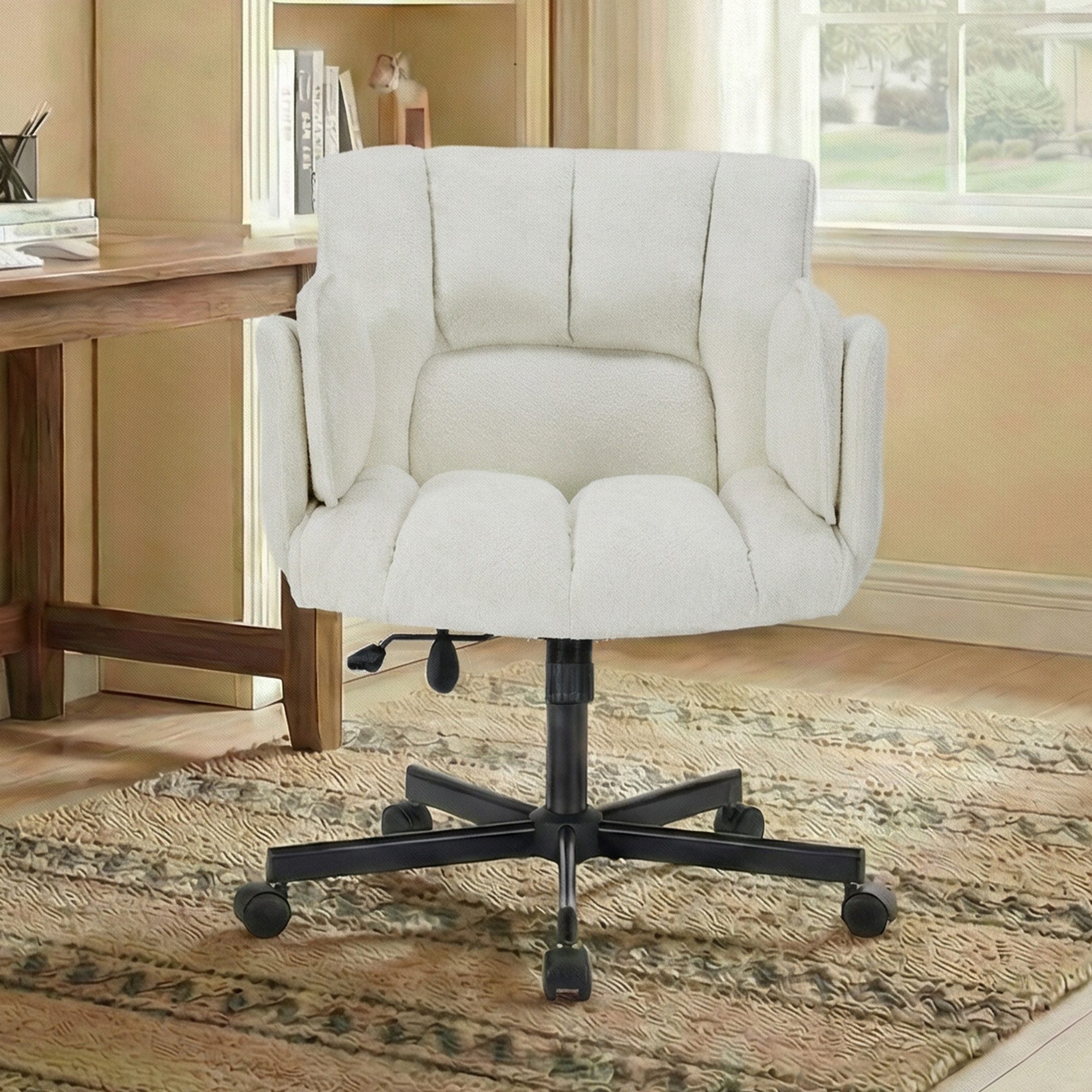 Leawin Drehstuhl Bürostuhl mit klappbaren Armlehnen und Air-Lordosenstütze, Ergonomischer Drehstuhl bis 150 kg mit breiter Sitzfläche