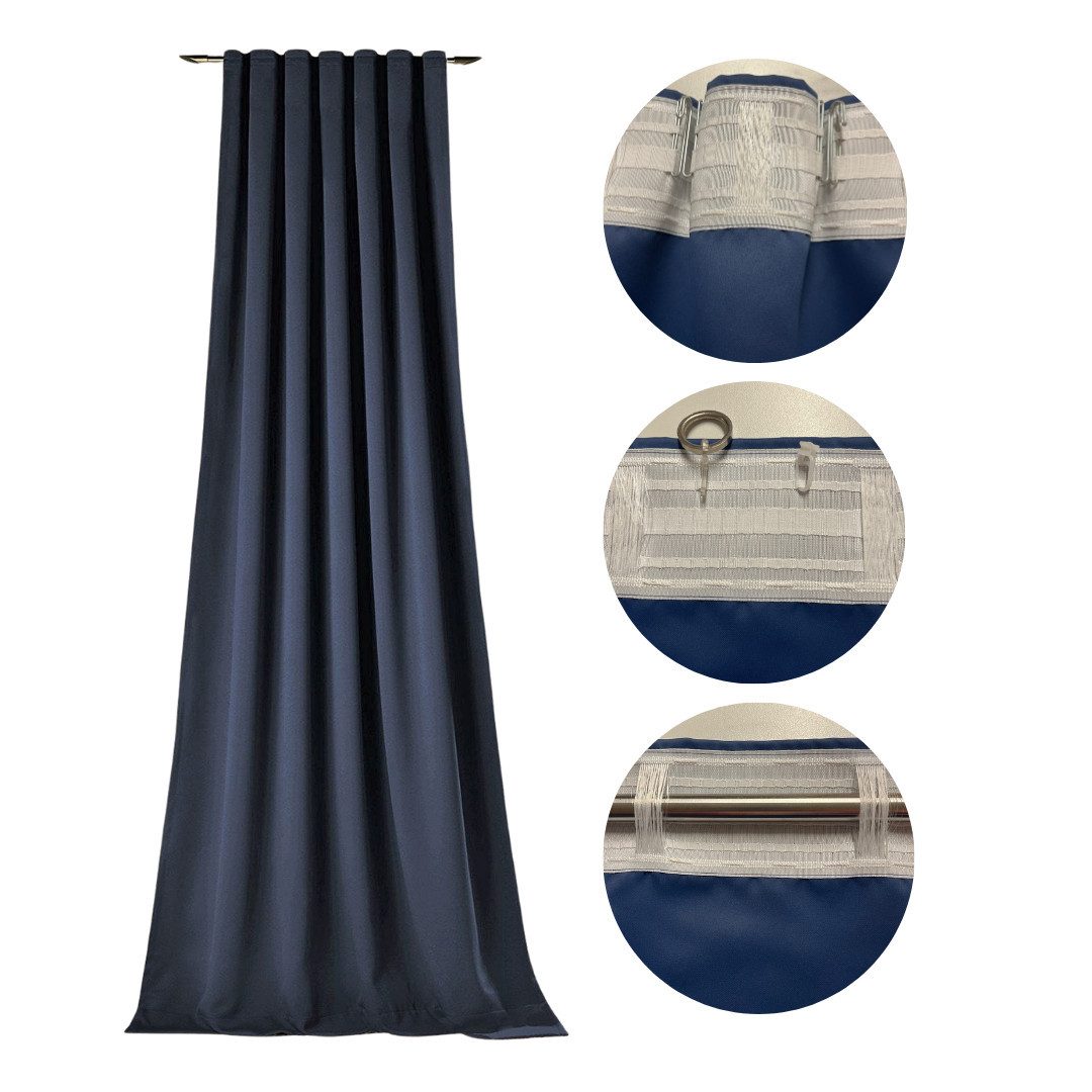 novumfix Verdunkelungsvorhang Sunout/dunkelblau KombiBand XXL bis 350 cm lang, verdunkelnd, Thermovorhang, extra lang