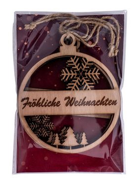 Levandeo® Christbaumschmuck, 3er Set Deko-Anhänger Fröhliche Weihnachten Holz Birkenholz