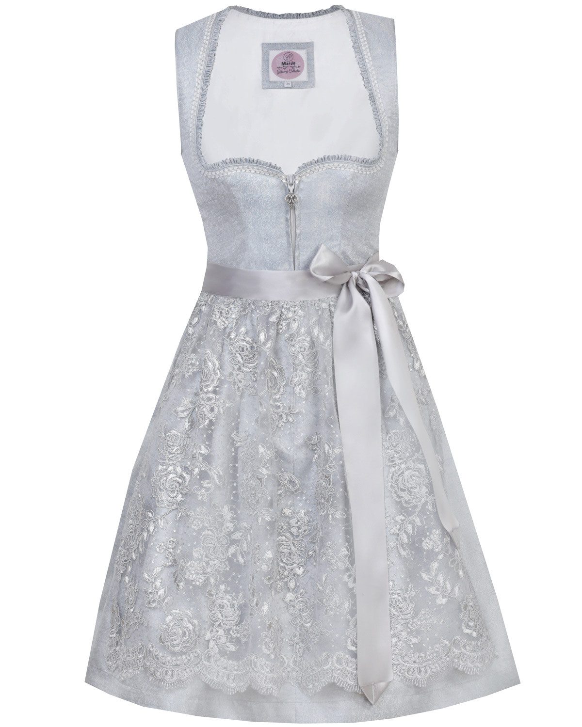 MarJo Dirndl 'Lynn' mit Spitzenschürze 698765, Silbergrau 65cm