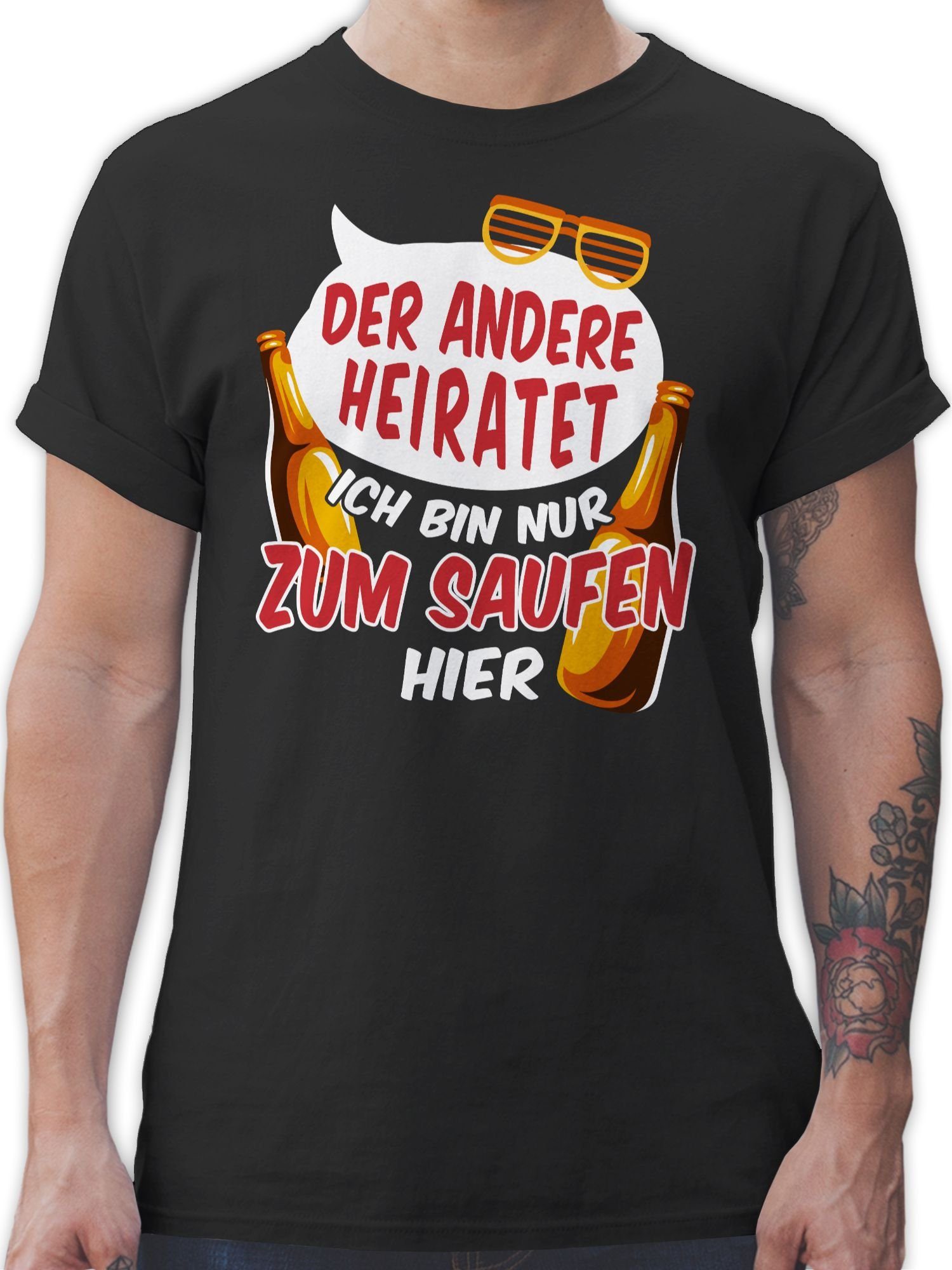 T-Shirt JGA nur Saufen bin Schwarz Der Ich Shirtracer zum hier andere 1 heiratet Männer