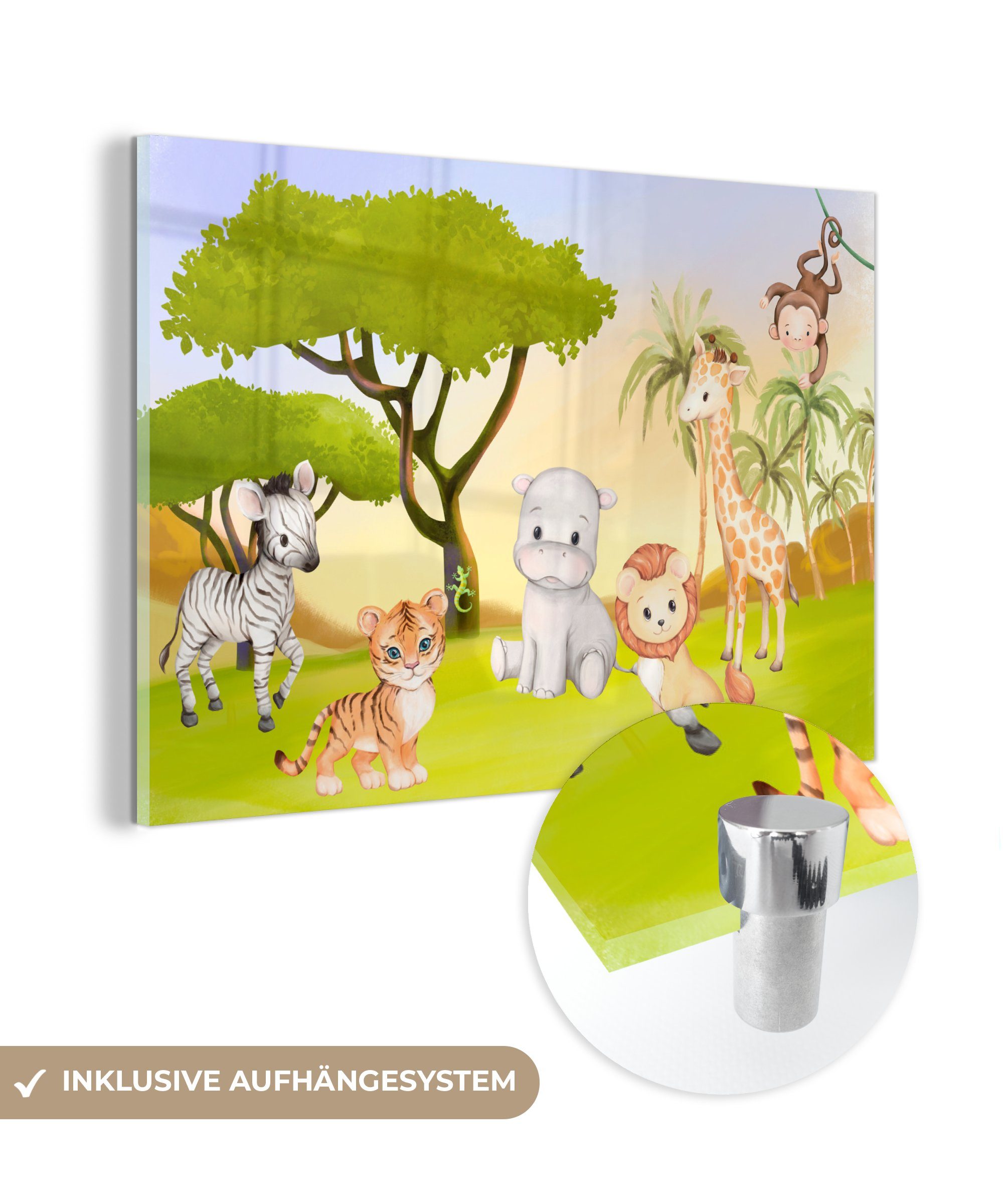 MuchoWow Acrylglasbild Dschungel - Tiere - Kind, (1 St), Acrylglasbilder Wohnzimmer & Schlafzimmer