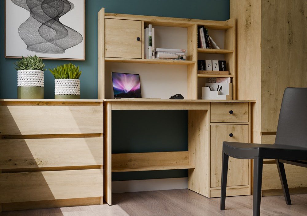 Raumhirsch Furniture Schreibtisch Computertisch, Bürotisch, Lerntisch, Arbeitstisch (Maße 120 x 45 x 75 (H) cm, Schublade, Schrank), Rollenführungen, Ergonomisches Design