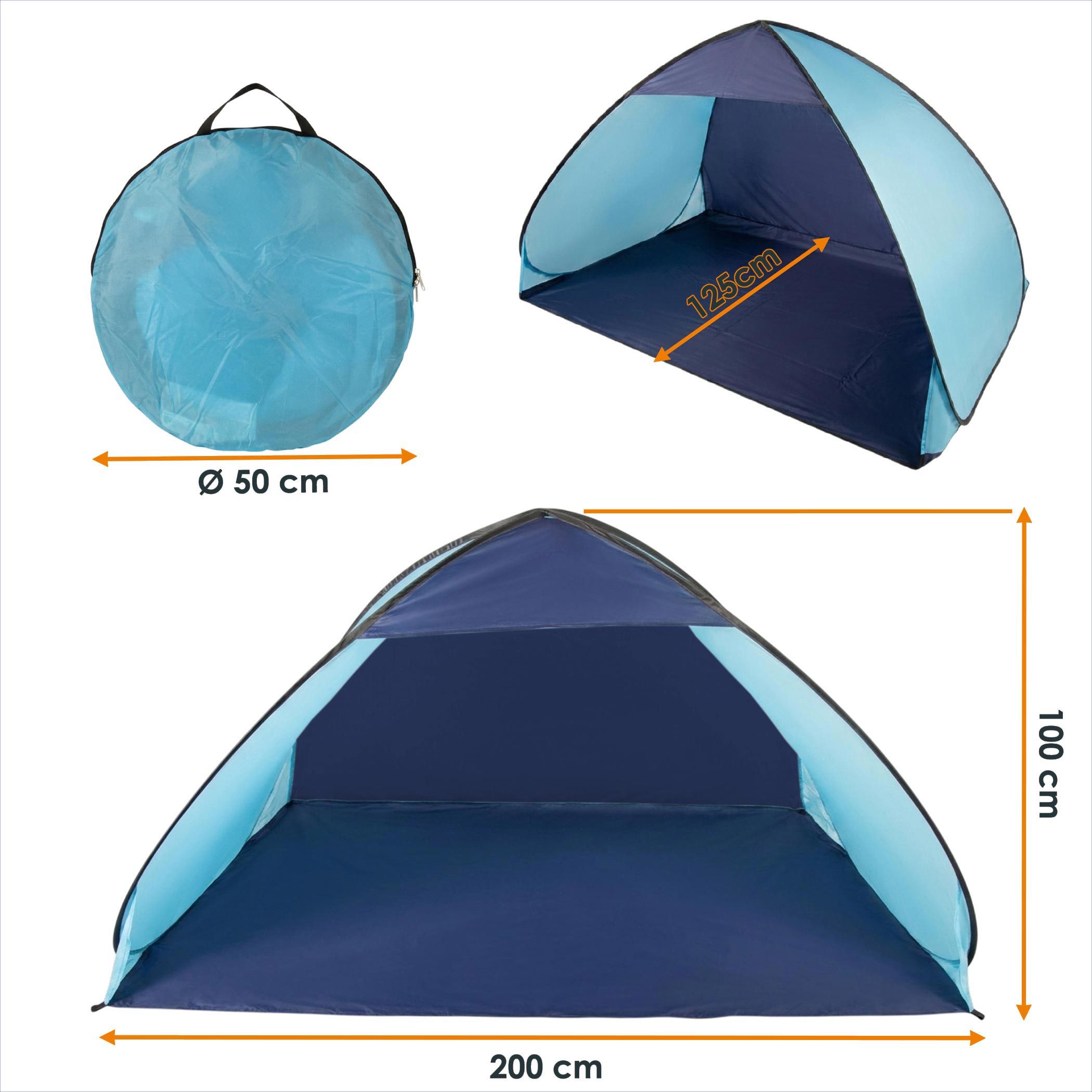 Spetebo Strandmuschel Pop Up Strandzelt blau mit Tragetasche und Heringen - 210 x 110 cm, Personen: 4 (Packmaß von ca. Ø 50 x 4 cm, 1 tlg., Stück), UV 50+ Sonne – Bild 2 von 5